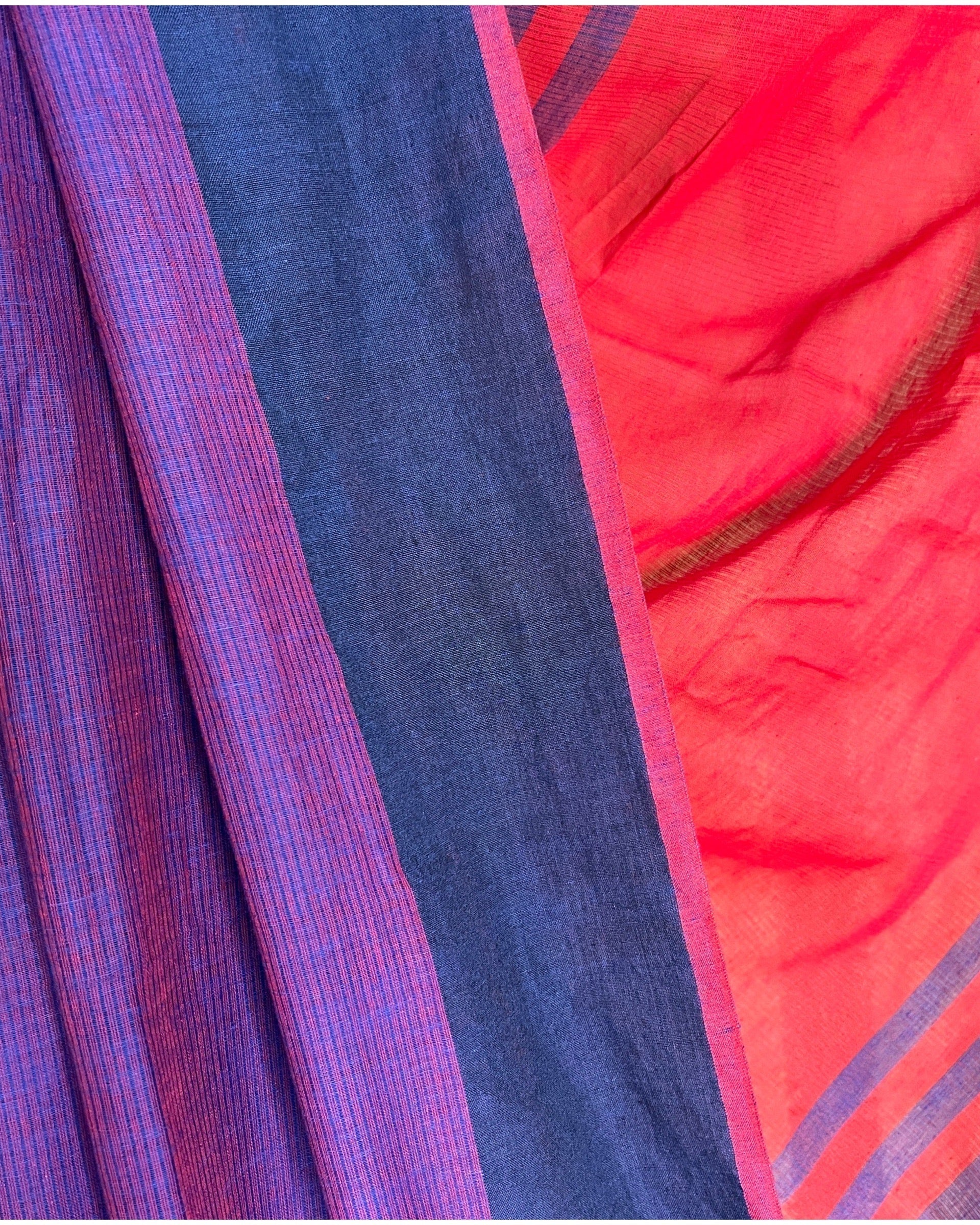 Blue and red soft comfortable khadi cotton saree