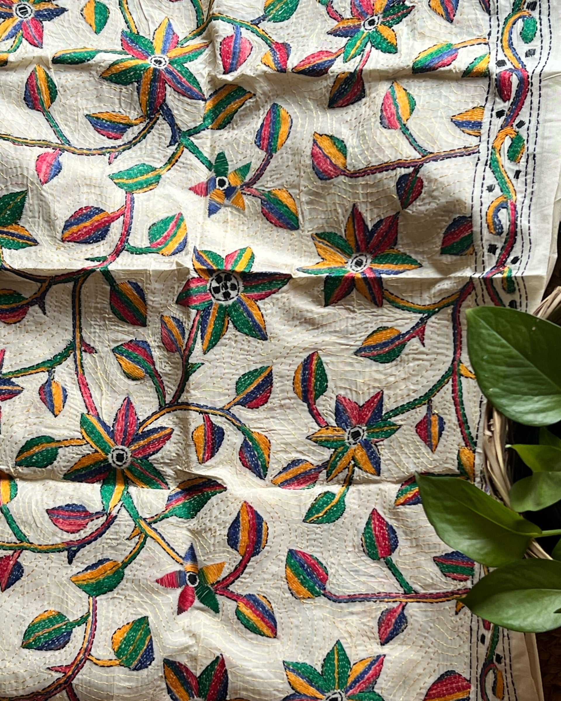 Multicolor tussar dupatta with bright ethnic detailing by Shop AaMe