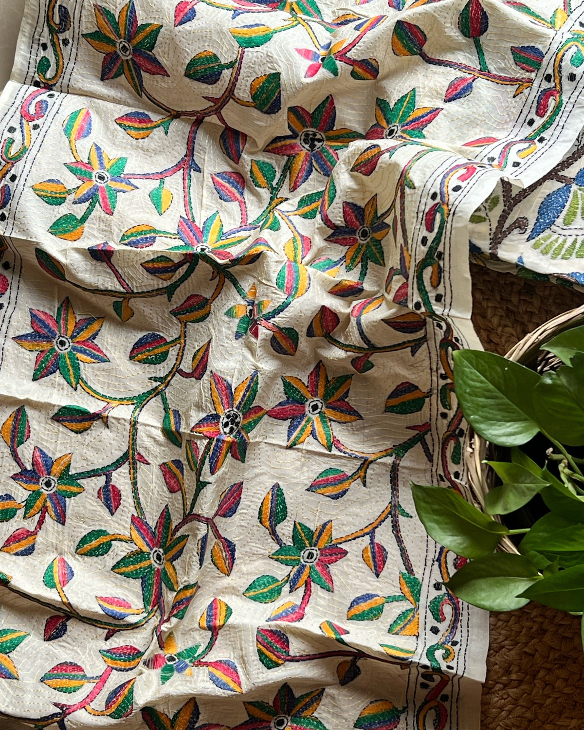 Rangphool Multicolor Tussar Dupatta by Shop AaMe