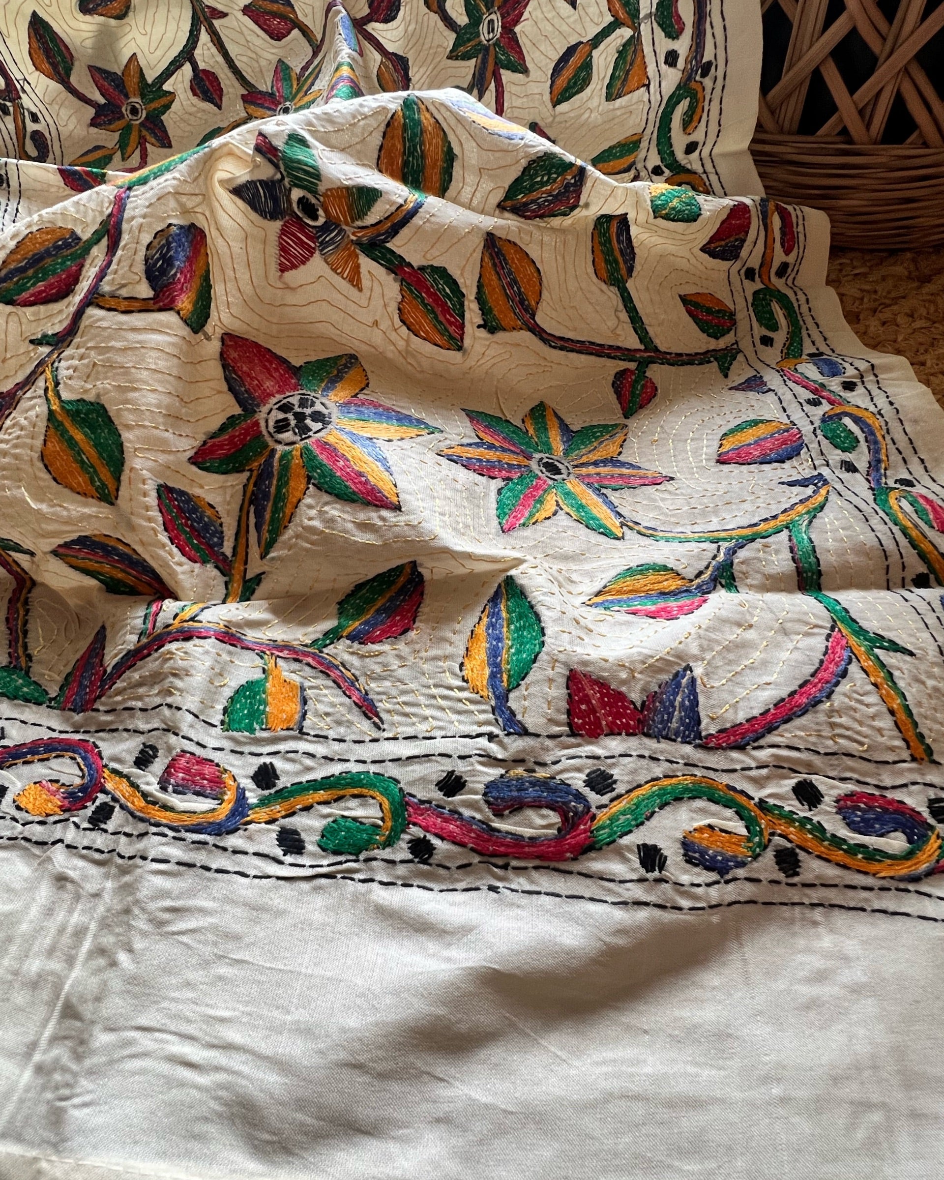 Shop AaMe Rangphool dupatta in elegant tussar fabric with rich multicolor appeal