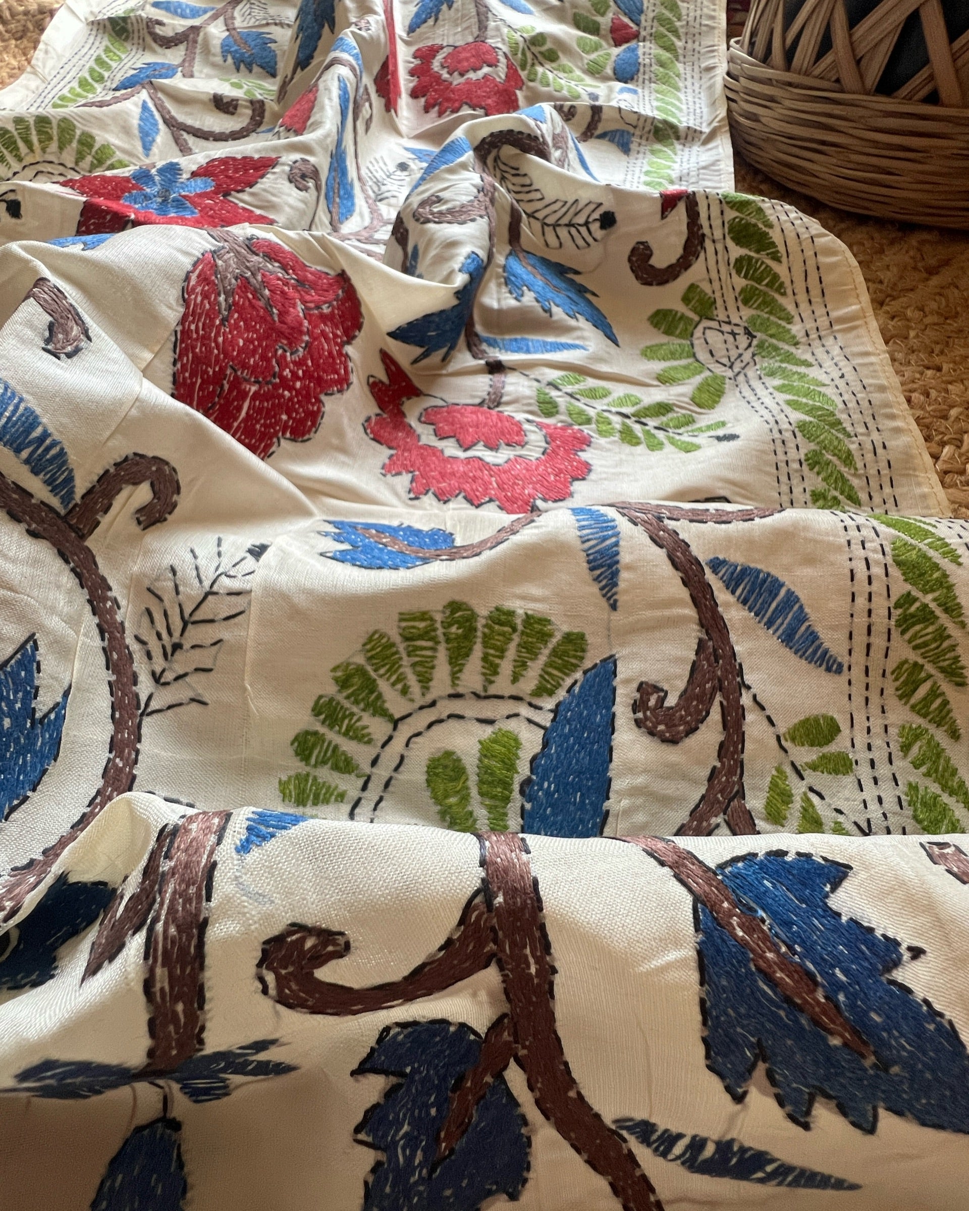 Shop AaMe Shyama dupatta in elegant tussar fabric with rich multicolor detailing