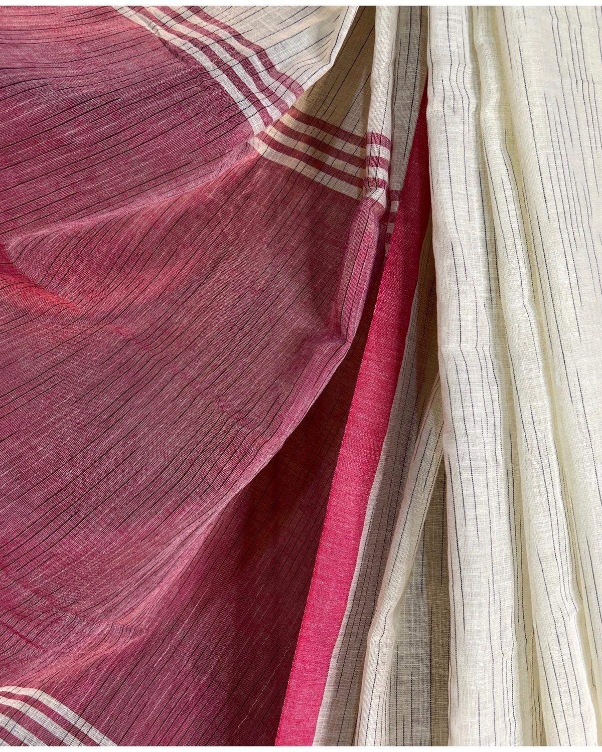 Soft and comfortable white and pink cotton saree for summer - Golaap Paare