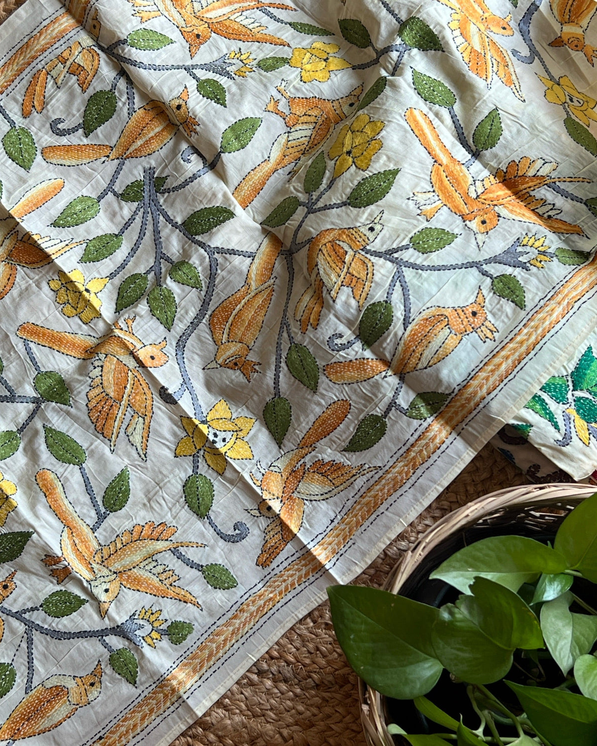 Multicolor tussar dupatta with vibrant ethnic detailing by Shop AaMe