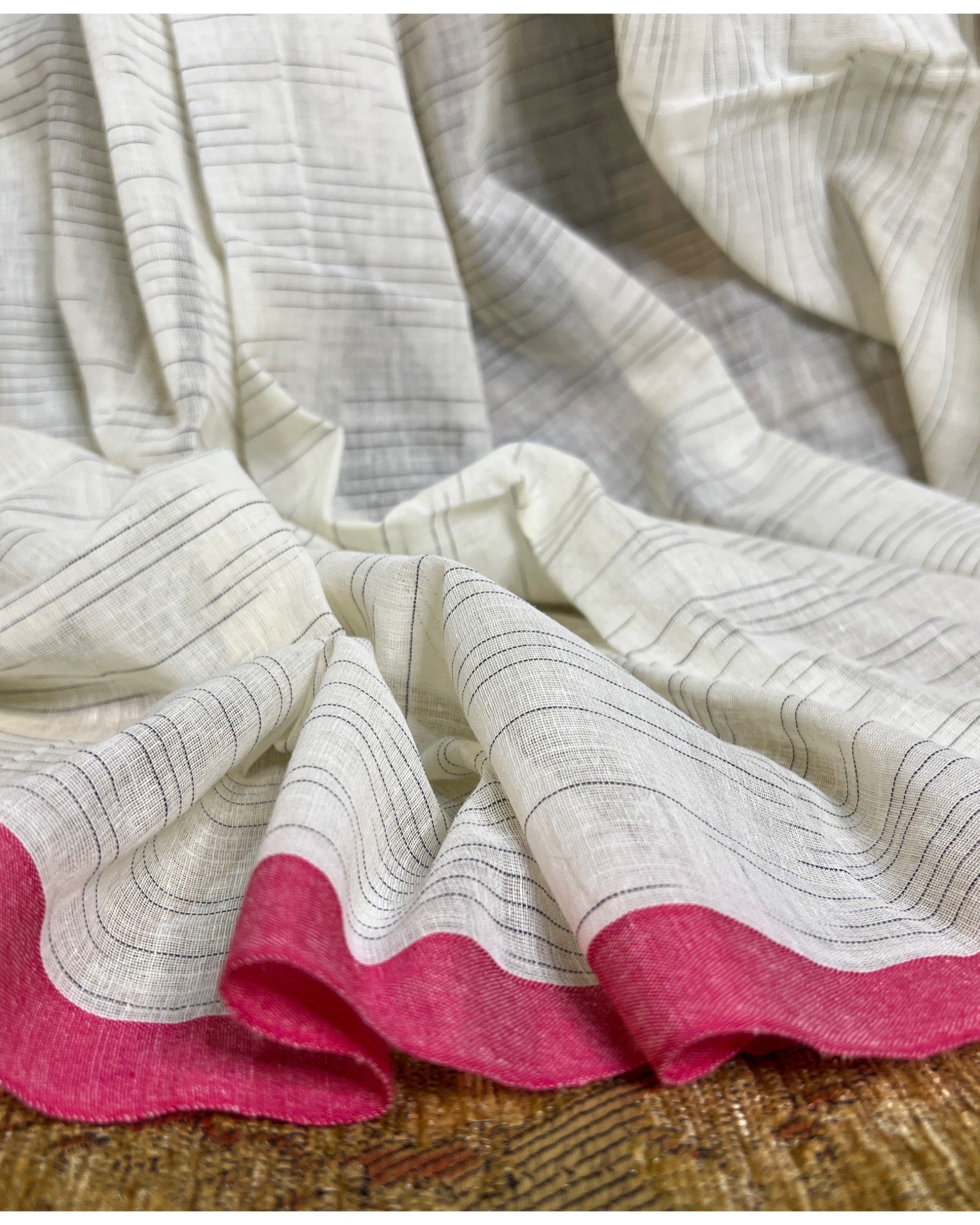 ShopAaMe Golaap Paare saree in white pink khaadi cotton