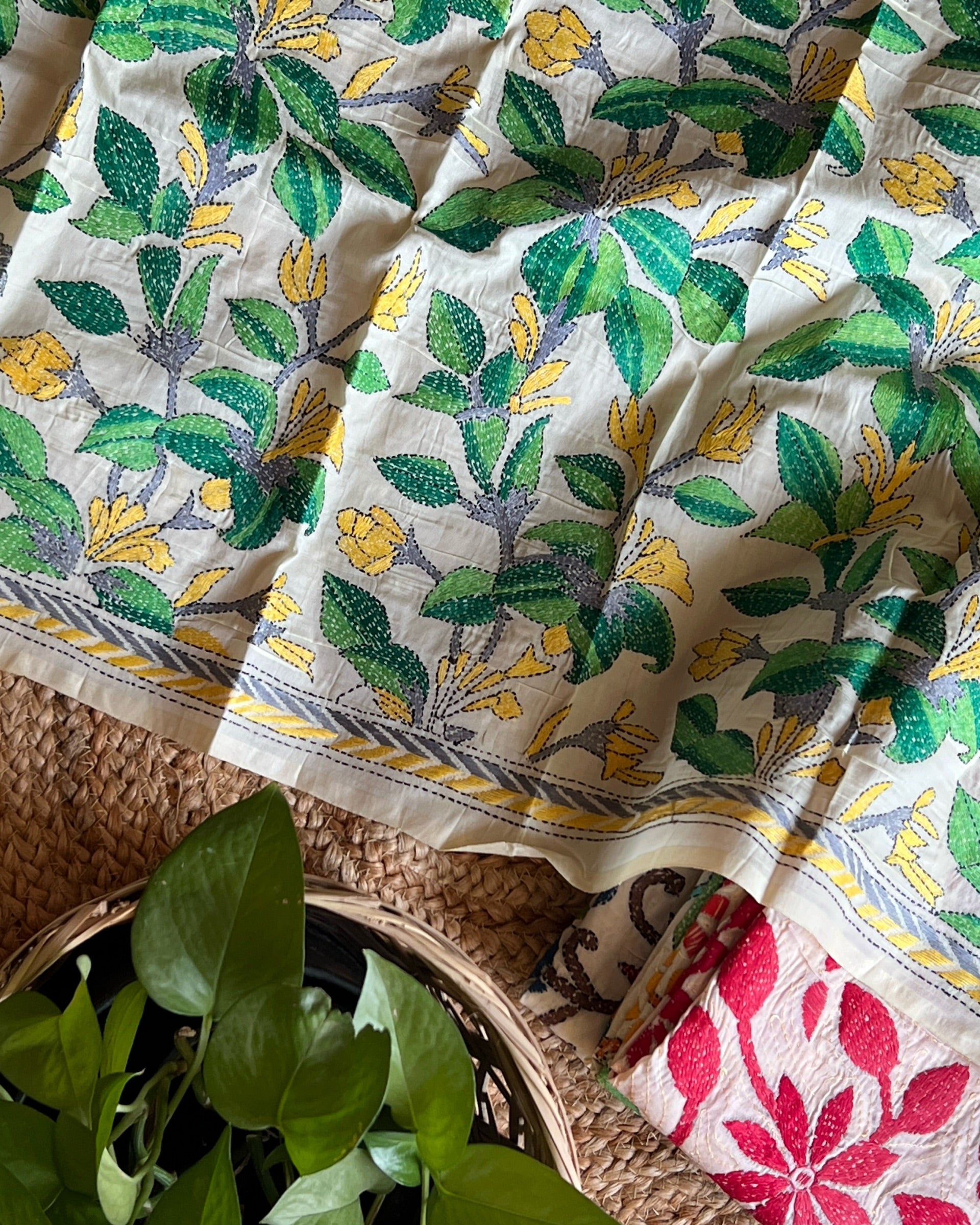 Shop AaMe Tulip Garden dupatta in elegant tussar fabric with rich multicolor detailing