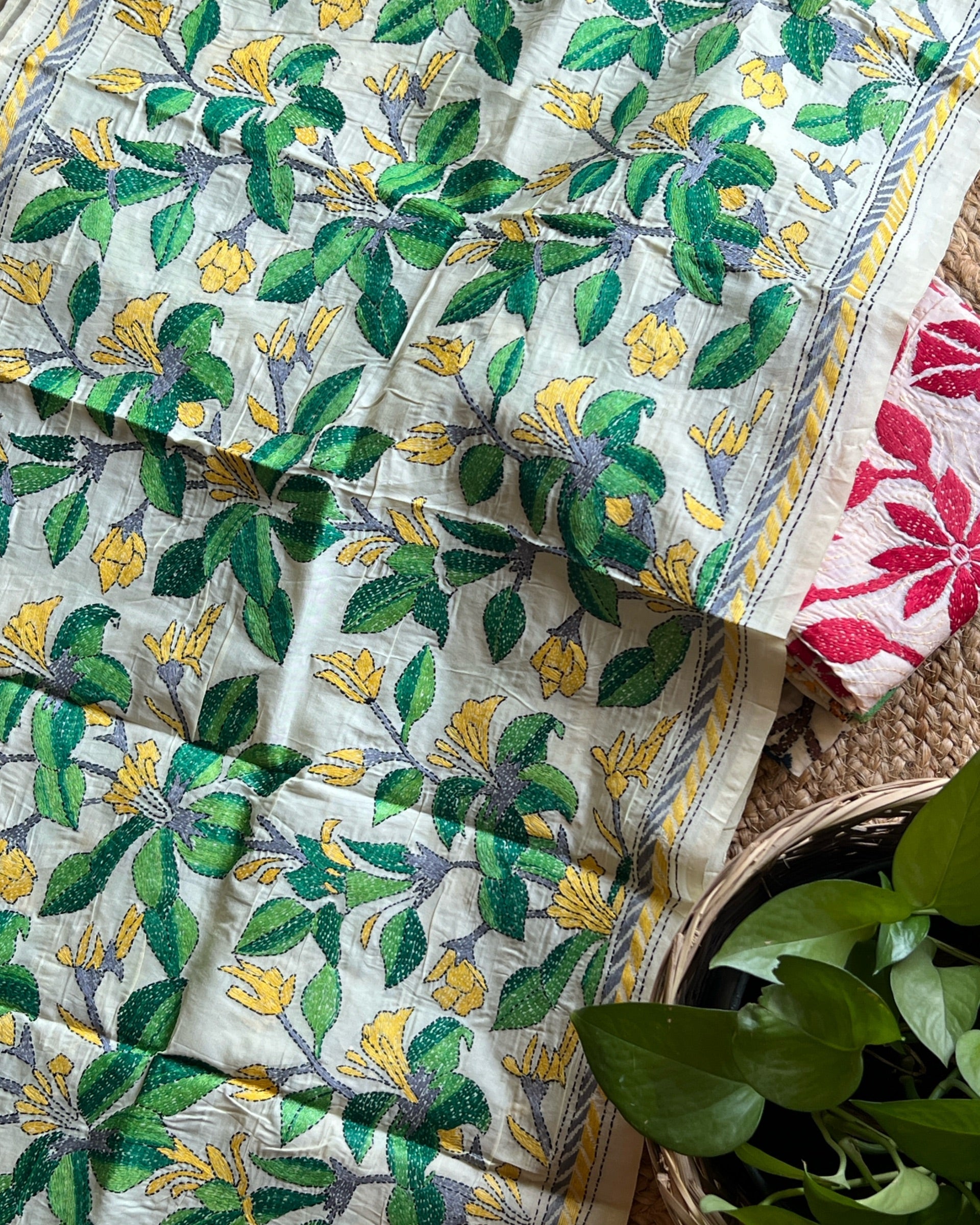 Multicolor tussar dupatta with vibrant festive embroidery by Shop AaMe