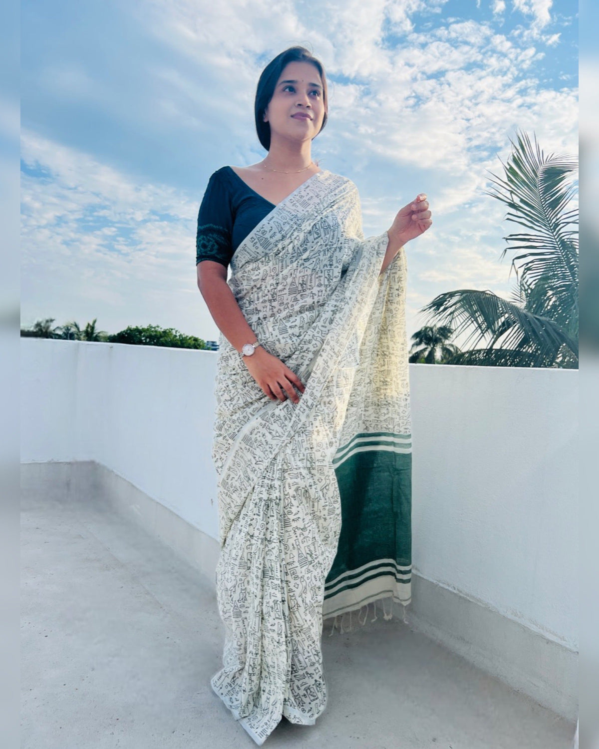Designer khaadi cotton green saree by ShopAaMe for everyday and ethnic styling