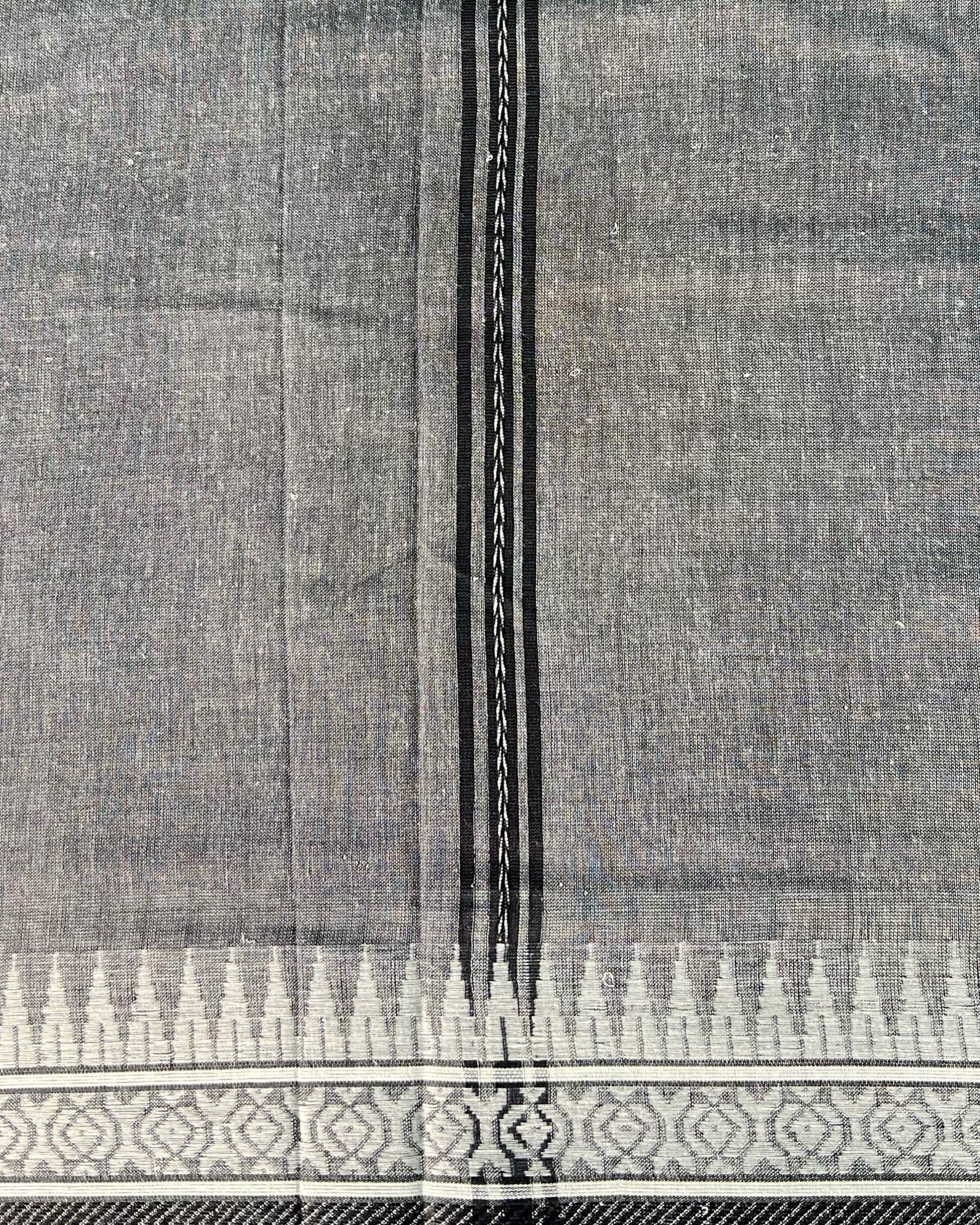 Black and white cotton handloom Shopaame saree named Black Mystique with begumpuri patterns