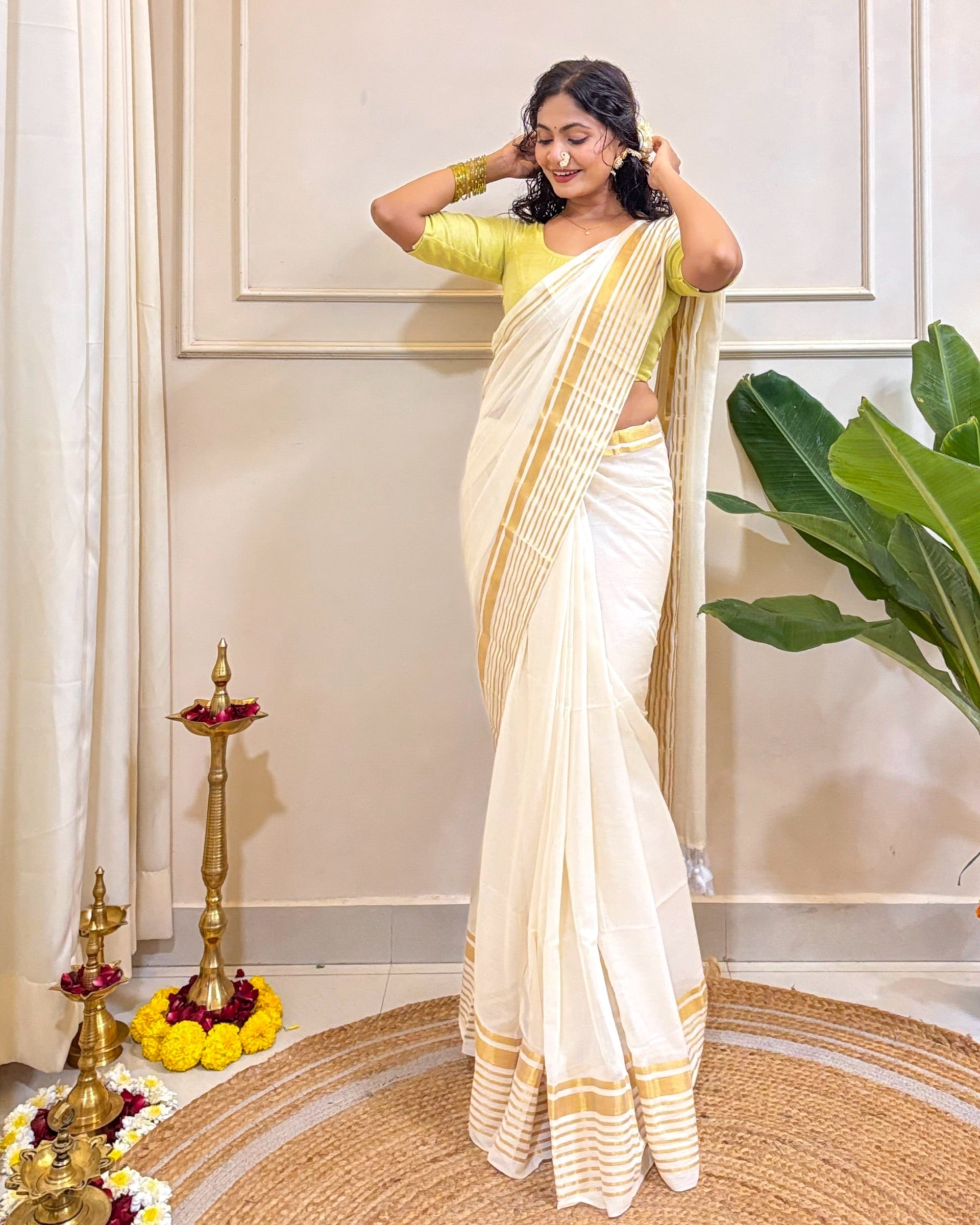 Shop AaMe Kasavu Dreams saree in feather-light white mulmul cotton