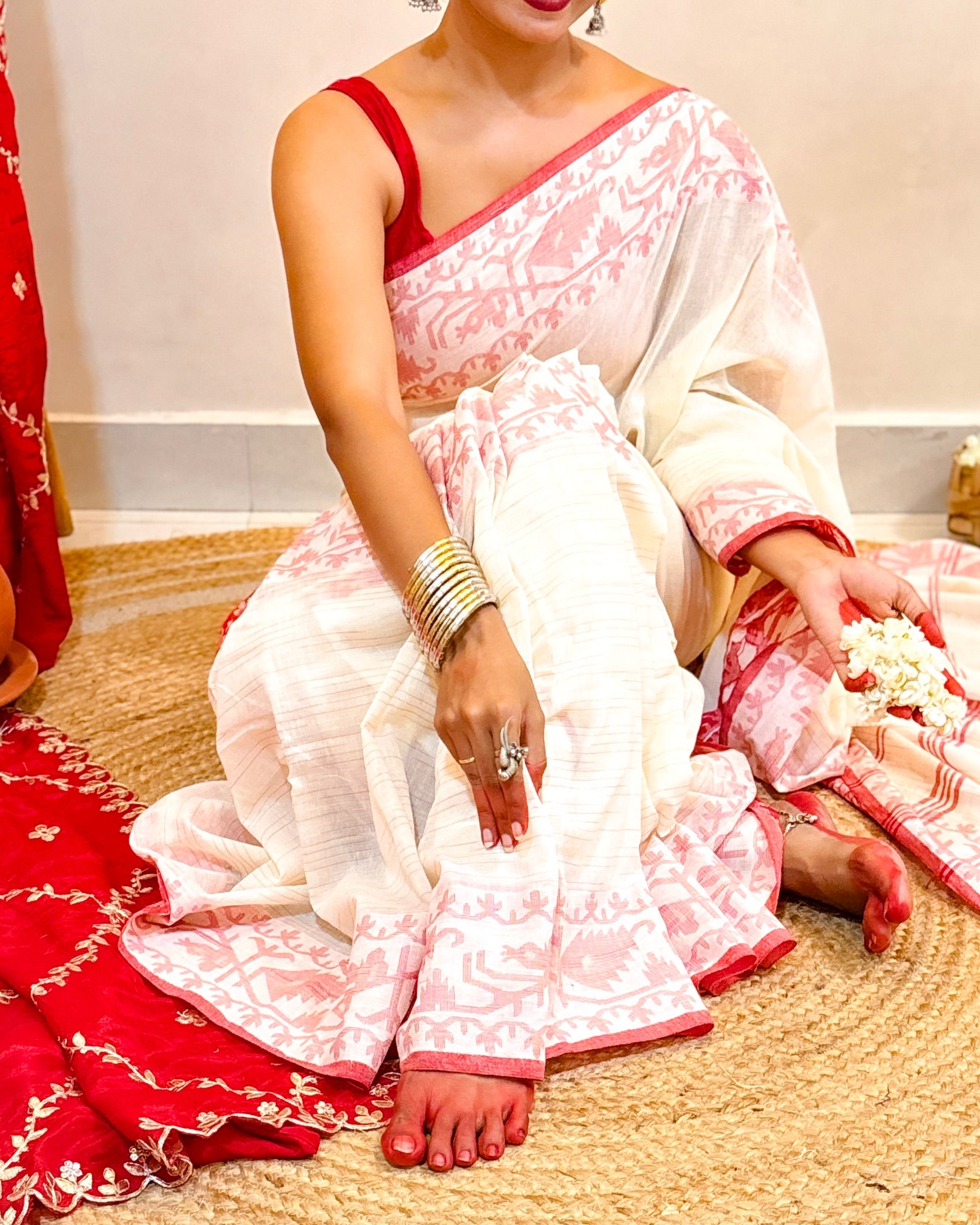 Shop AaMe Aabha saree in breathable khadi cotton for Durga Puja