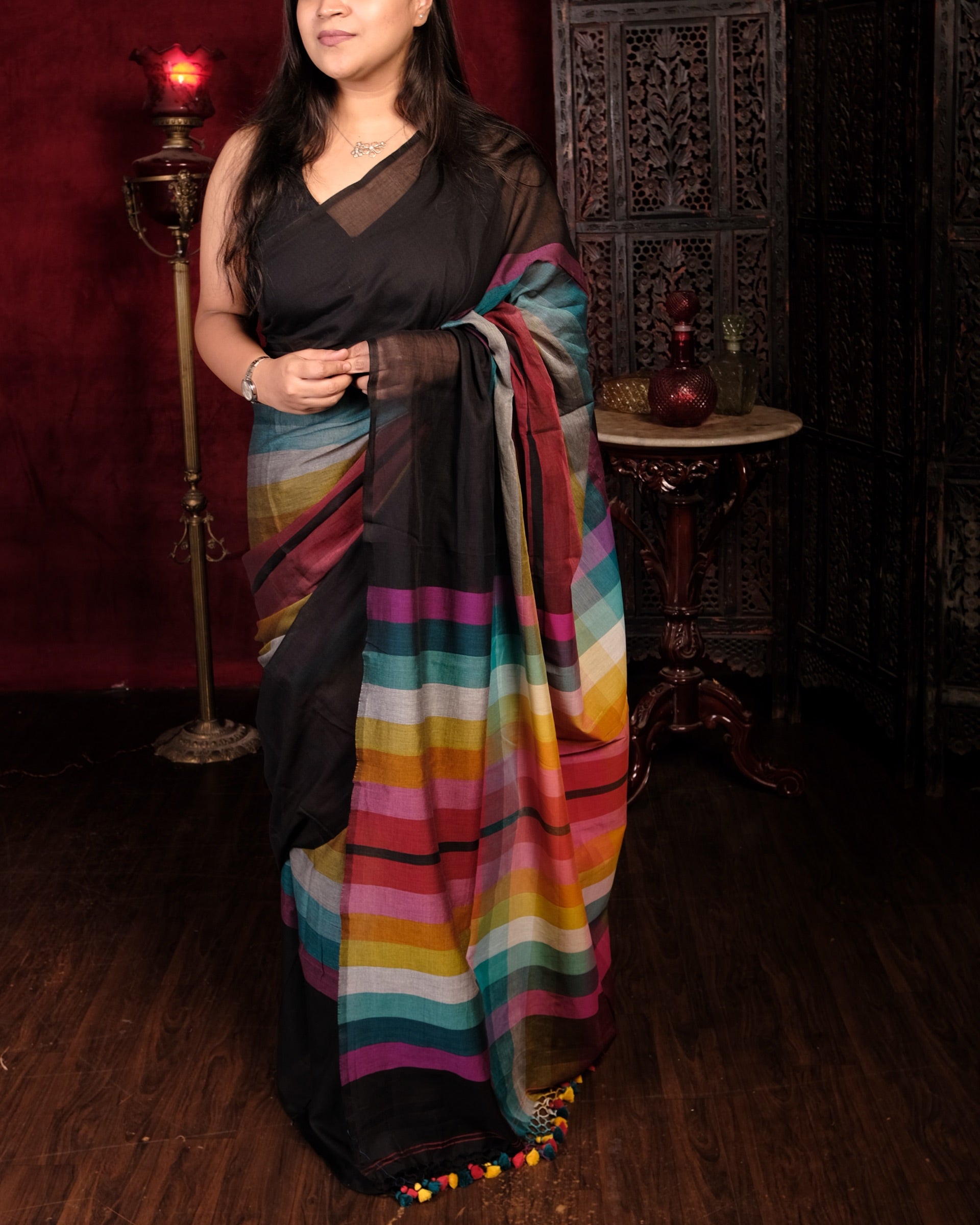 Multicolored cotton saree with graceful ethnic appeal by Shop AaMe