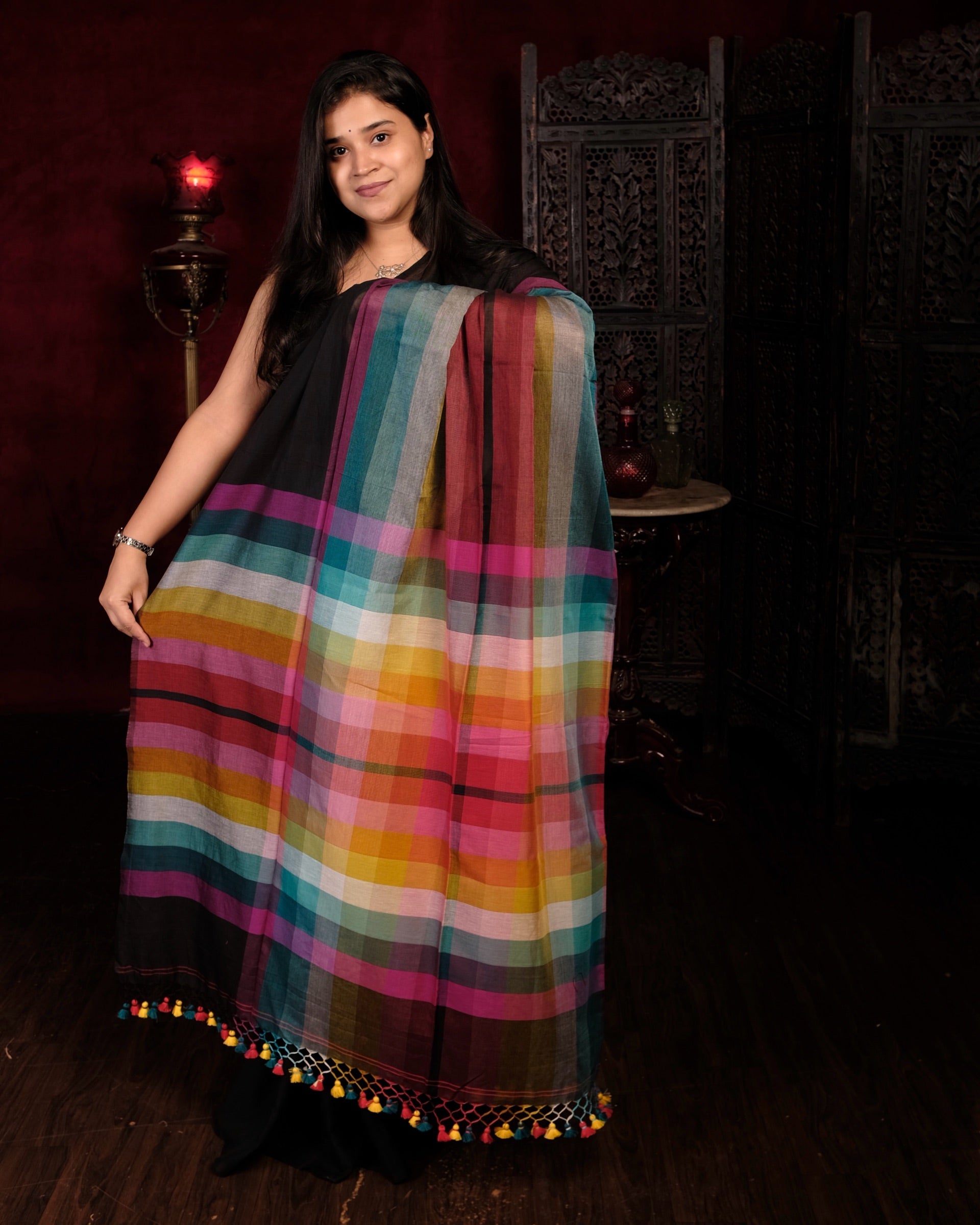 The Blue Prism Multicolored Mulmul Cotton Saree by Shop AaMe