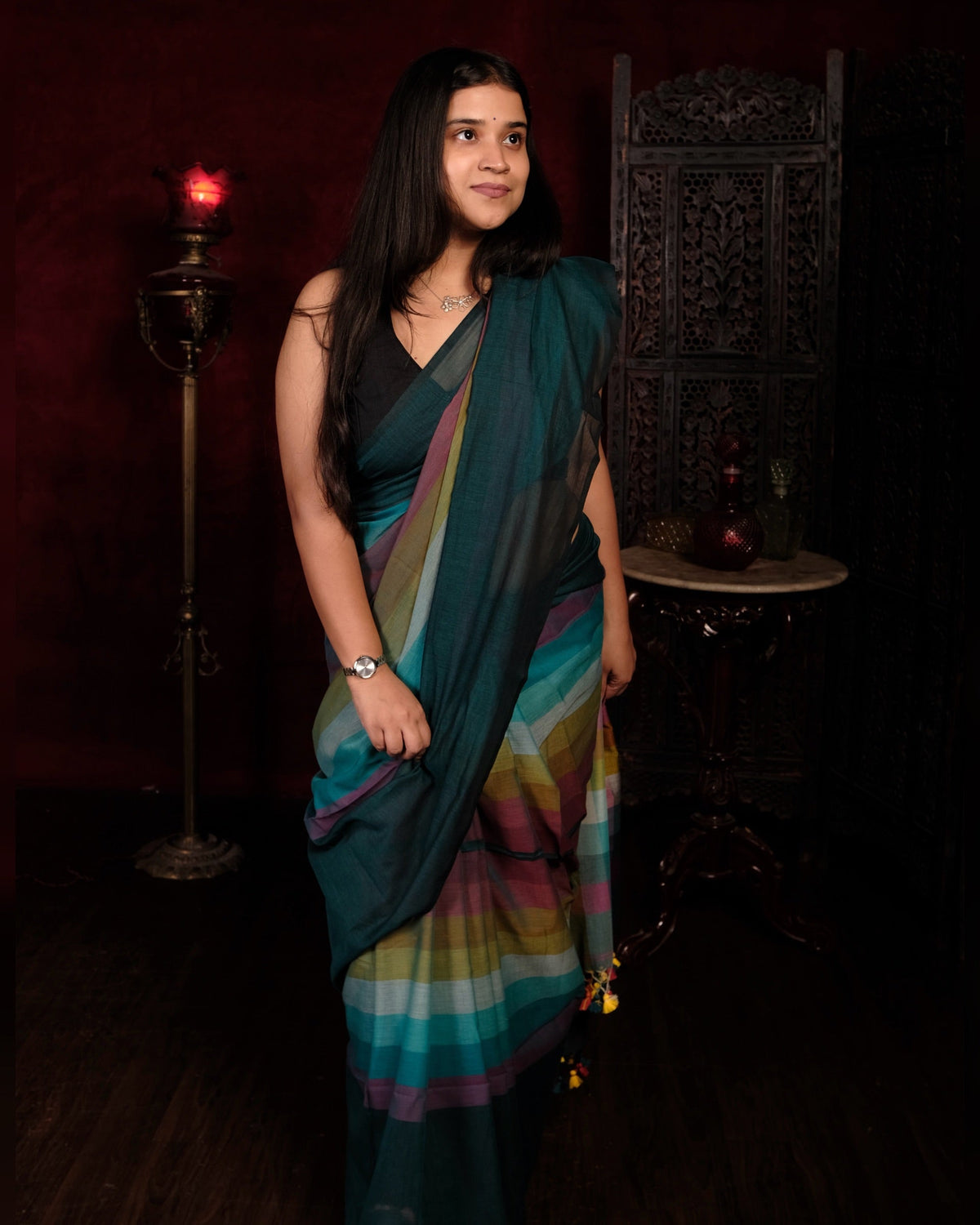 The Green Prism mulmul cotton saree crafted for festive ethnic styling