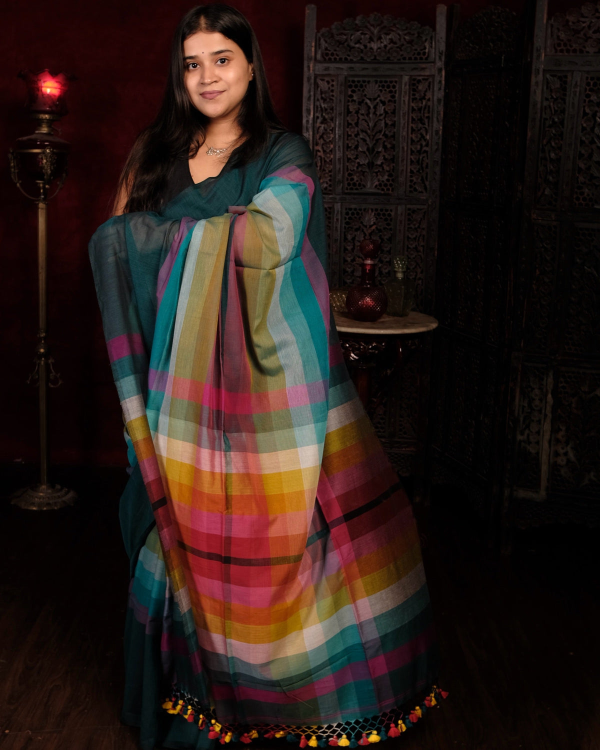 The Green Prism Multicolored Mulmul Cotton Saree by Shop AaMe