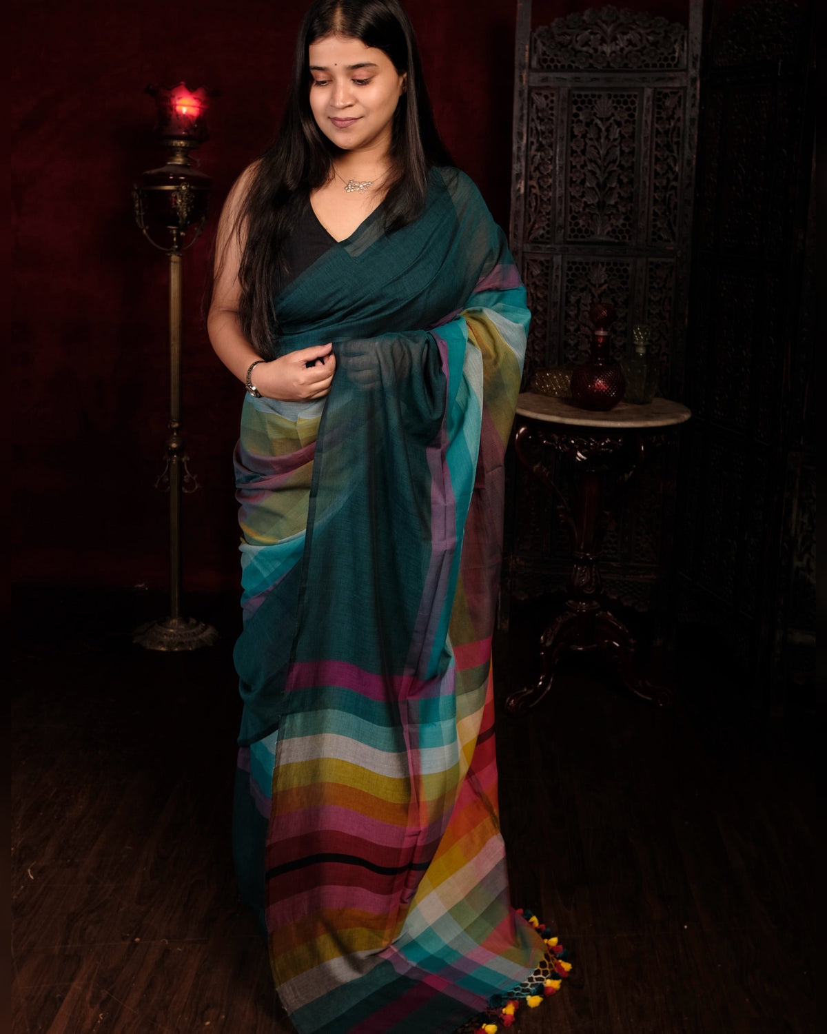 Green Mercerised cotton designer saree for summer festivities by Shopaame