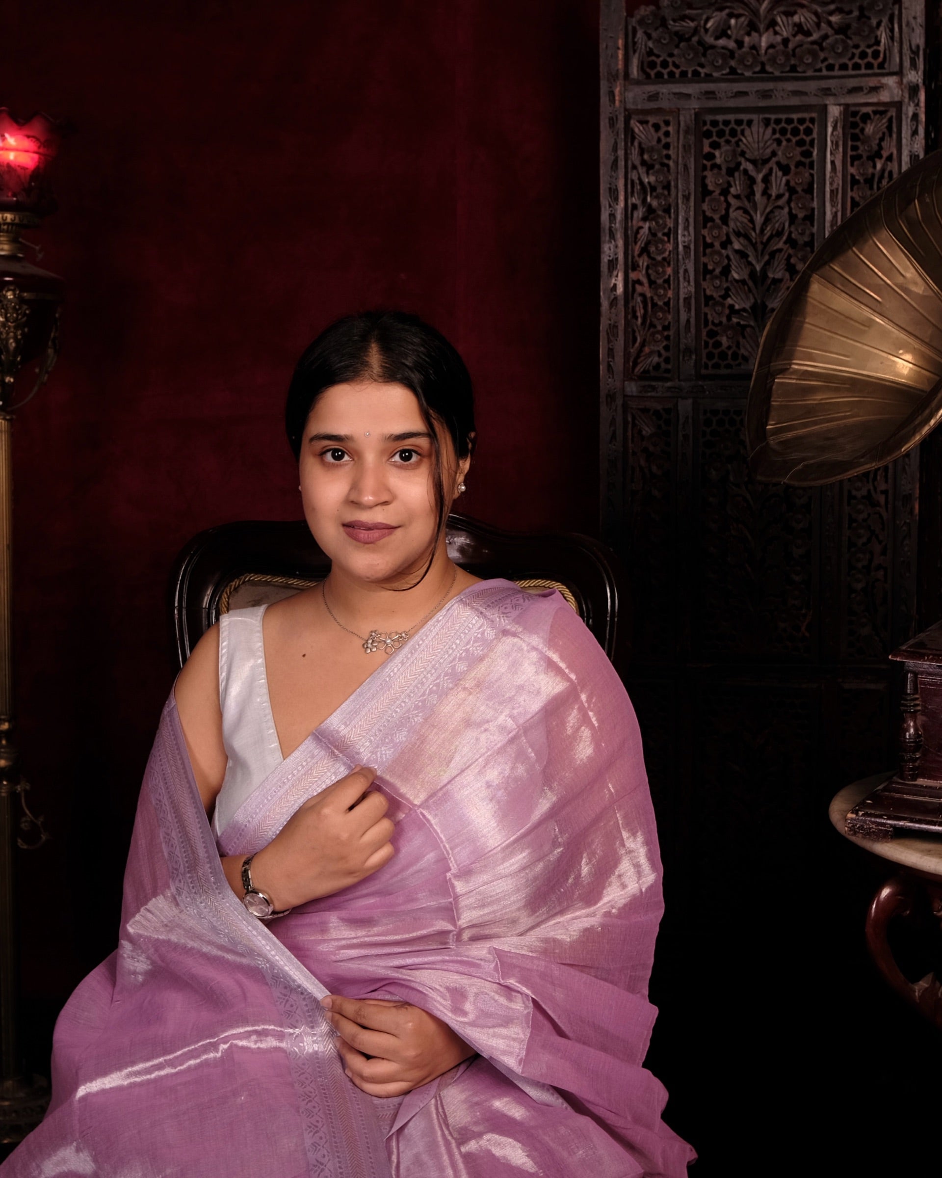 Pink mulmul tissue saree with breathable comfort and handcrafted elegance