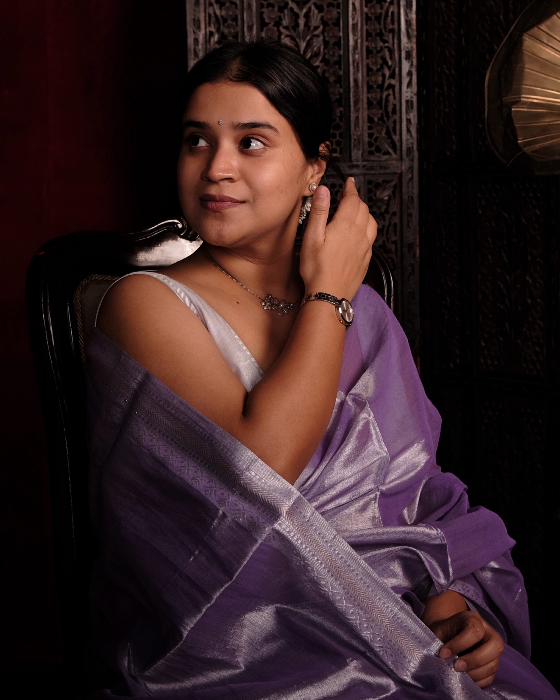 Khizaan Ka Khwaab lavender saree crafted in mulmul cotton tissue for celebrations