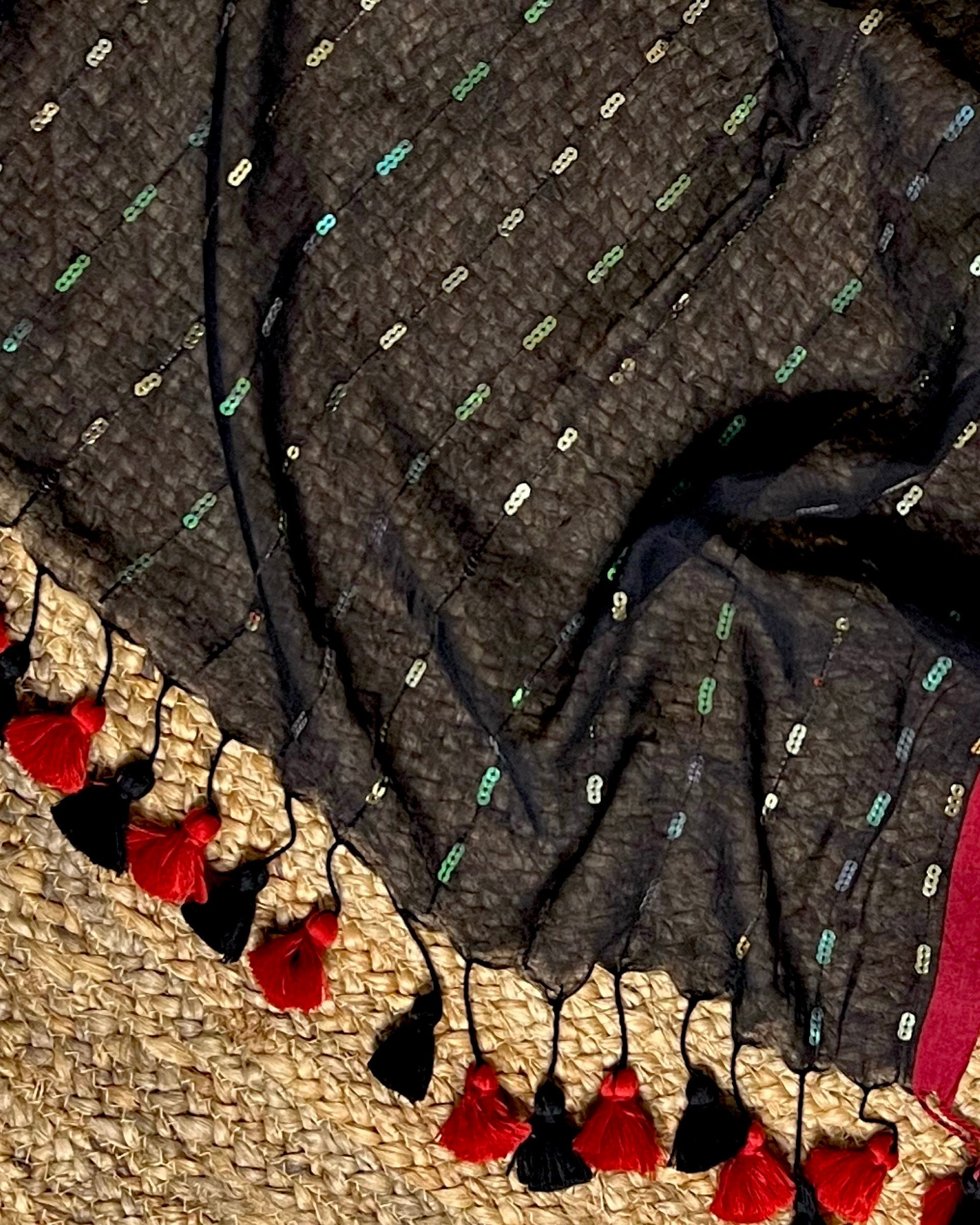Shop AaMe Kohl Magique saree in soft black mulmul cotton with sequin work