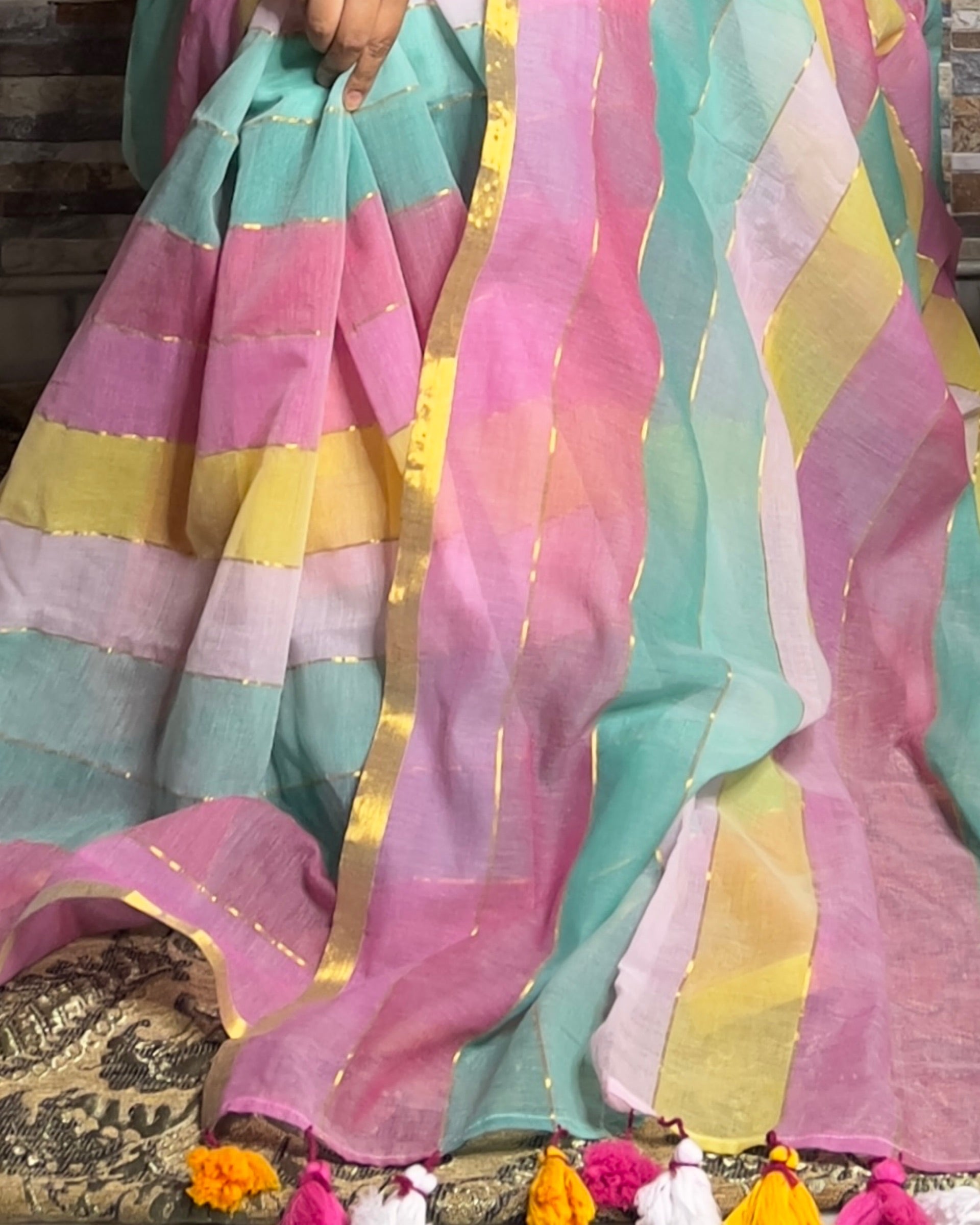 Shop AaMe Summer Soiree saree in soft multicoloured mulmul cotton