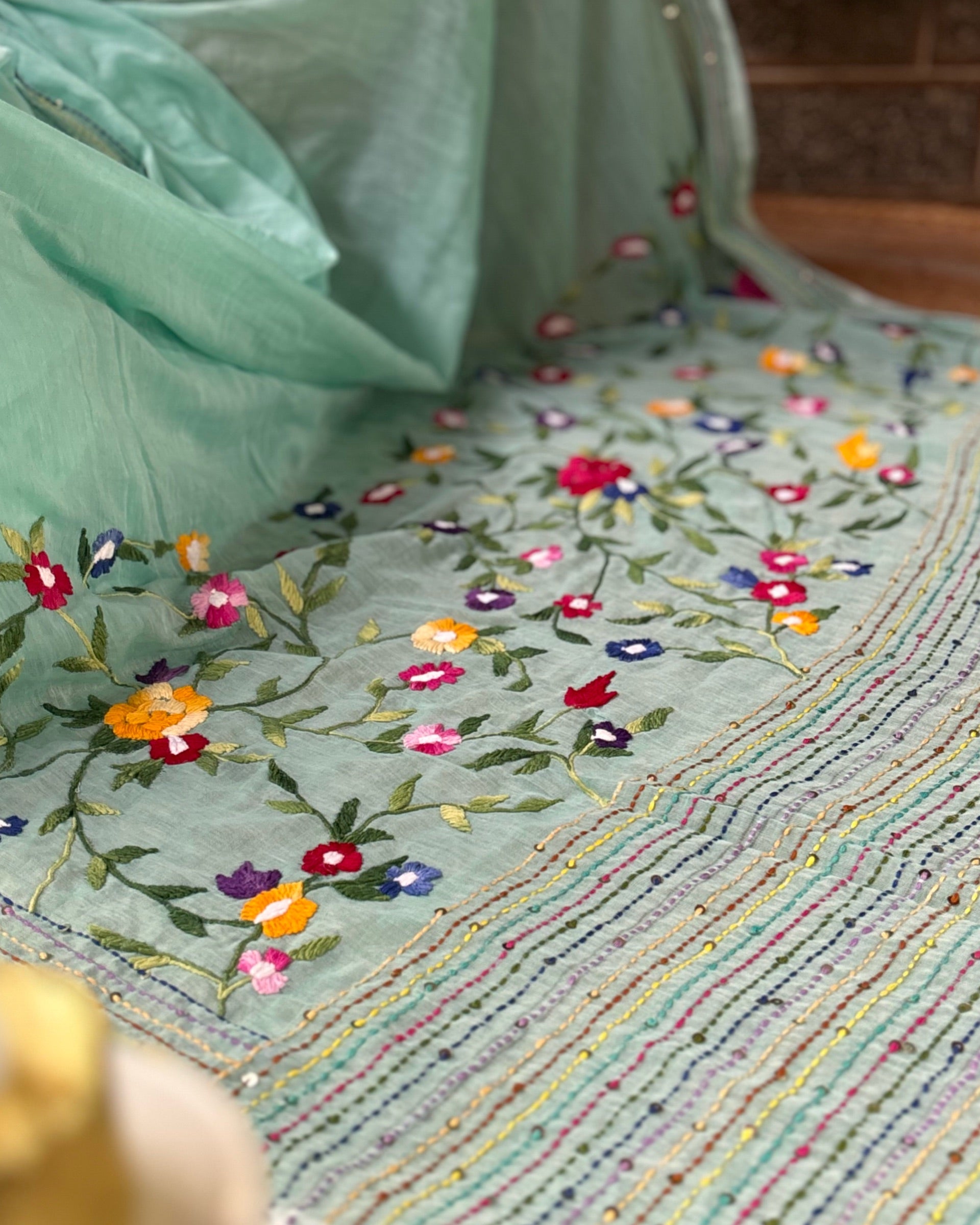 Mist mint green saree soft breathable mulmul cotton fabric