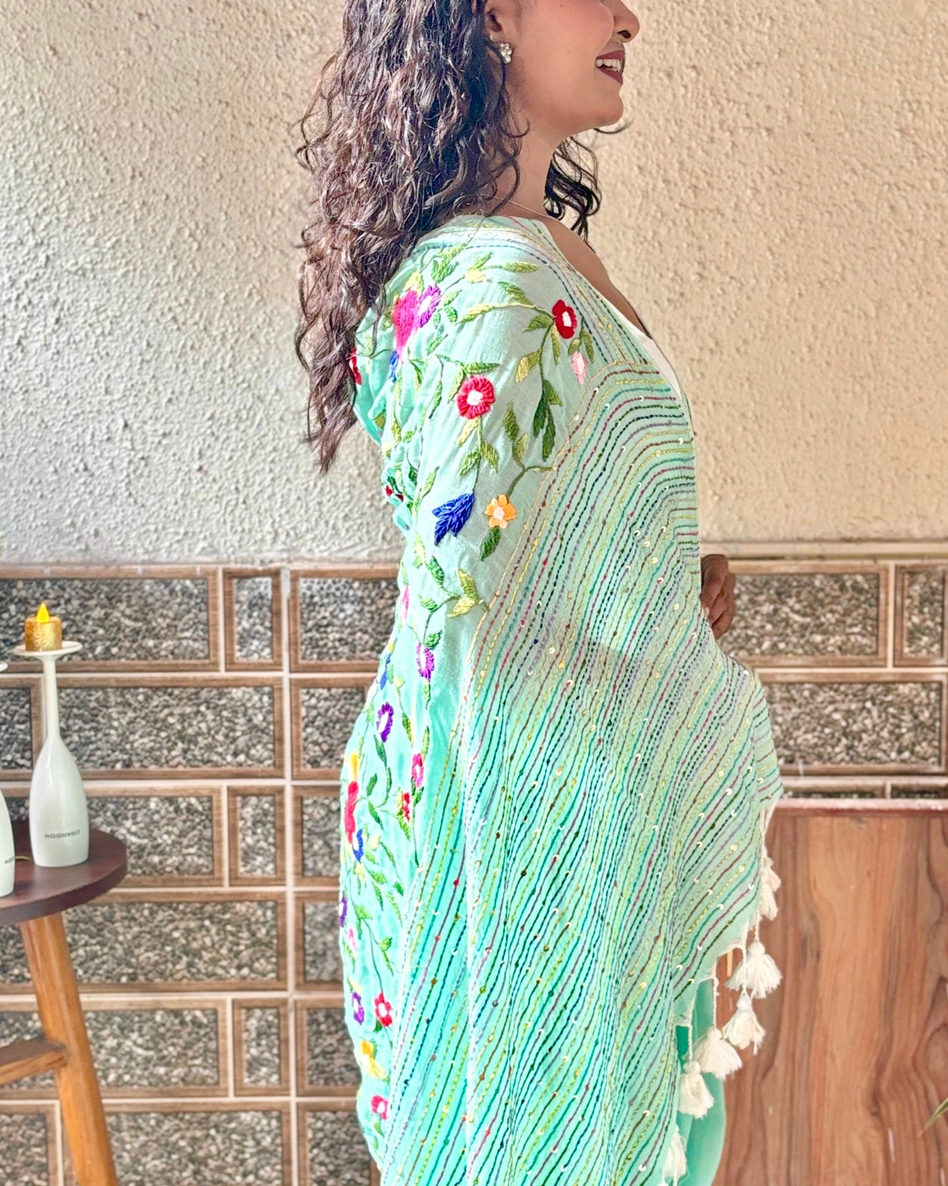 Mist mint green saree soft breathable mulmul cotton fabric