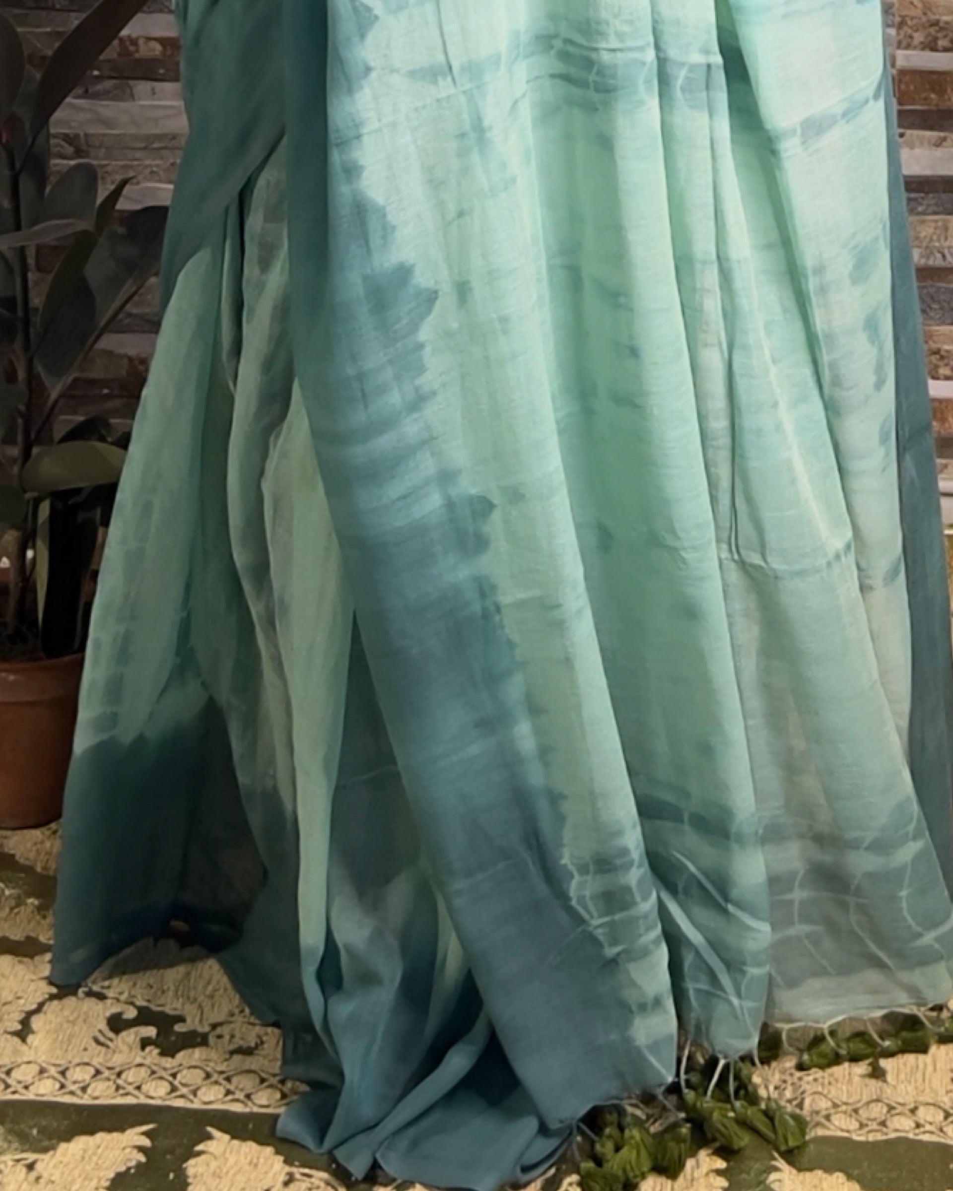 Soft and Comfortable Mulmul Cotton festive colour cyan blue green Shibori Saree