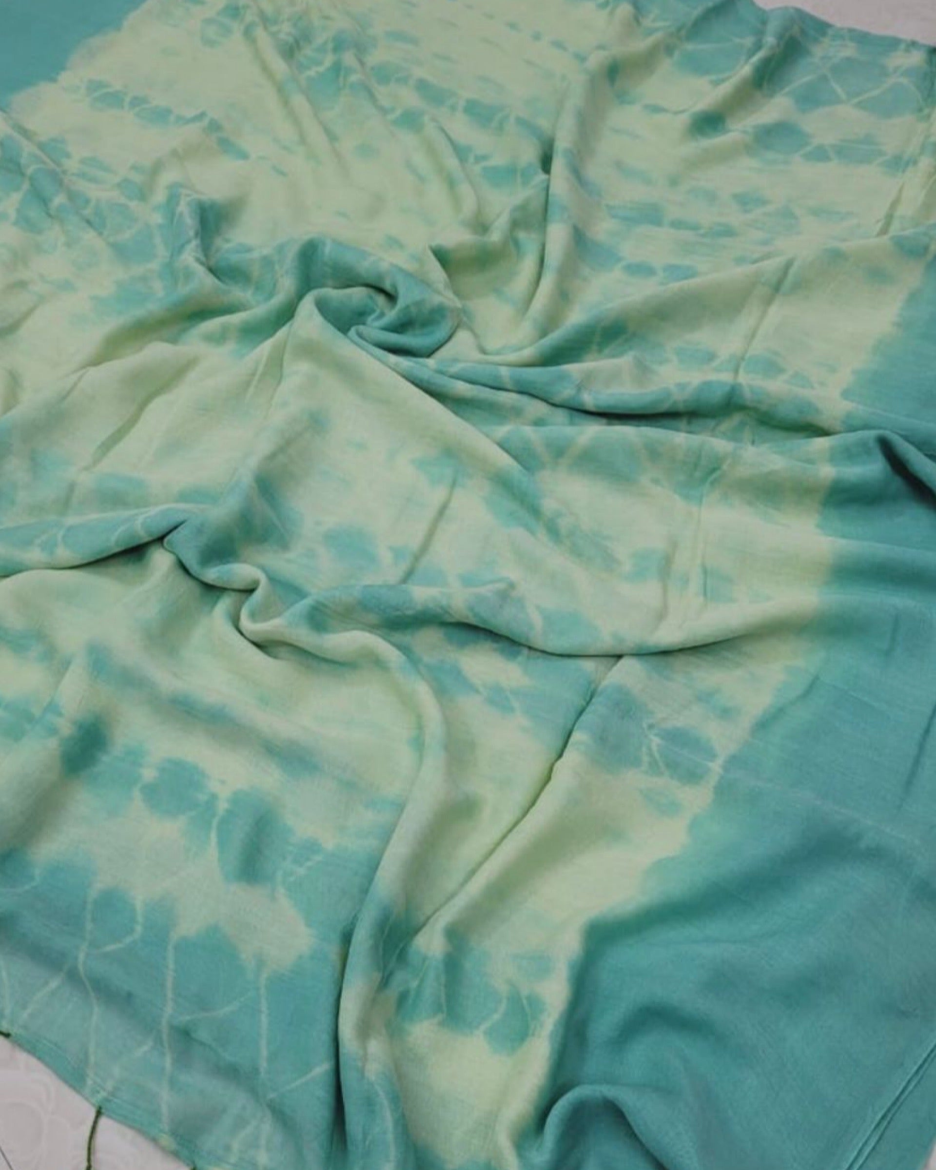 Soft and Comfortable Mulmul Cotton festive colour cyan blue green Shibori Saree
