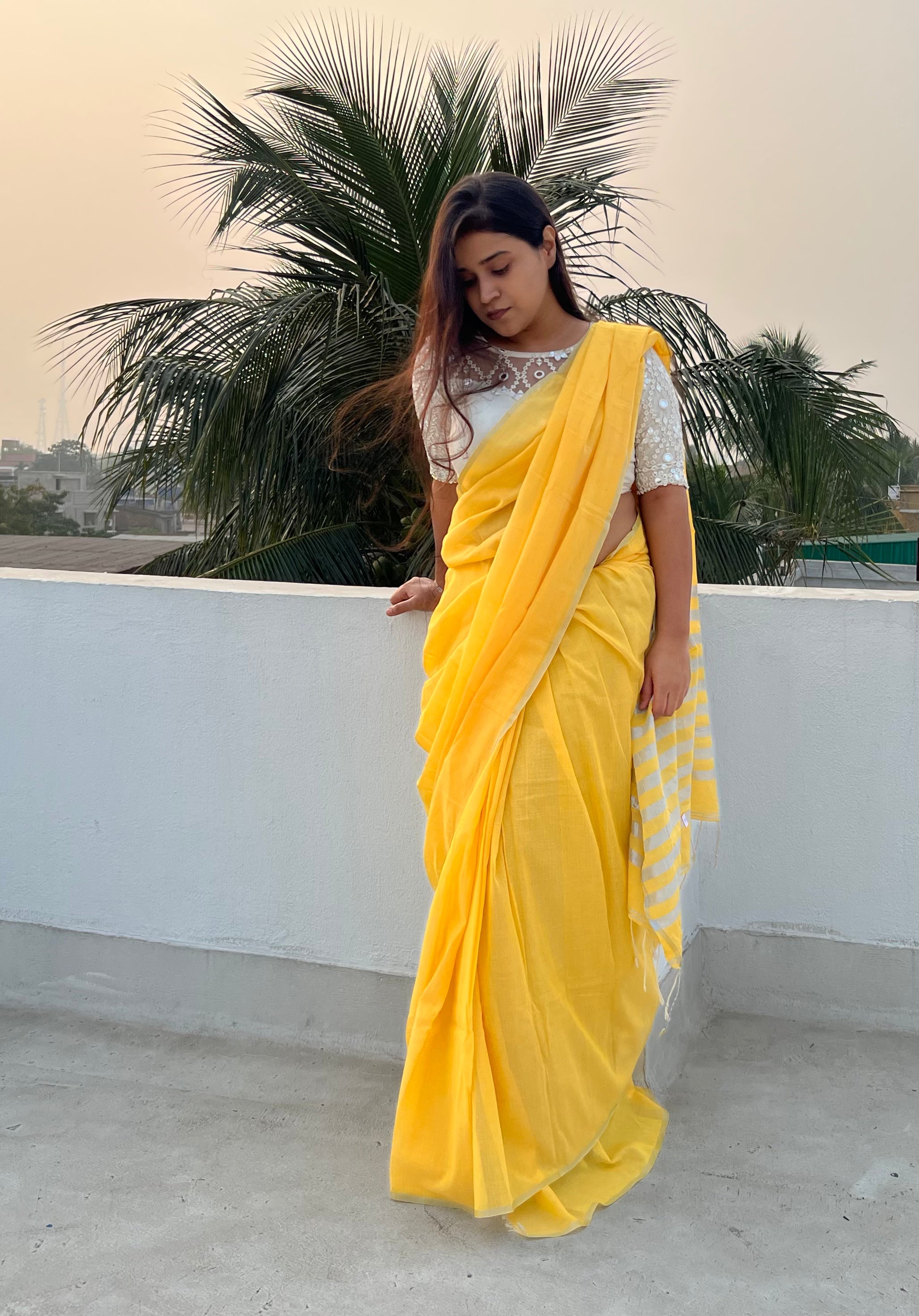 Yellow soft and comfortable Khadi cotton saree by Shopaame