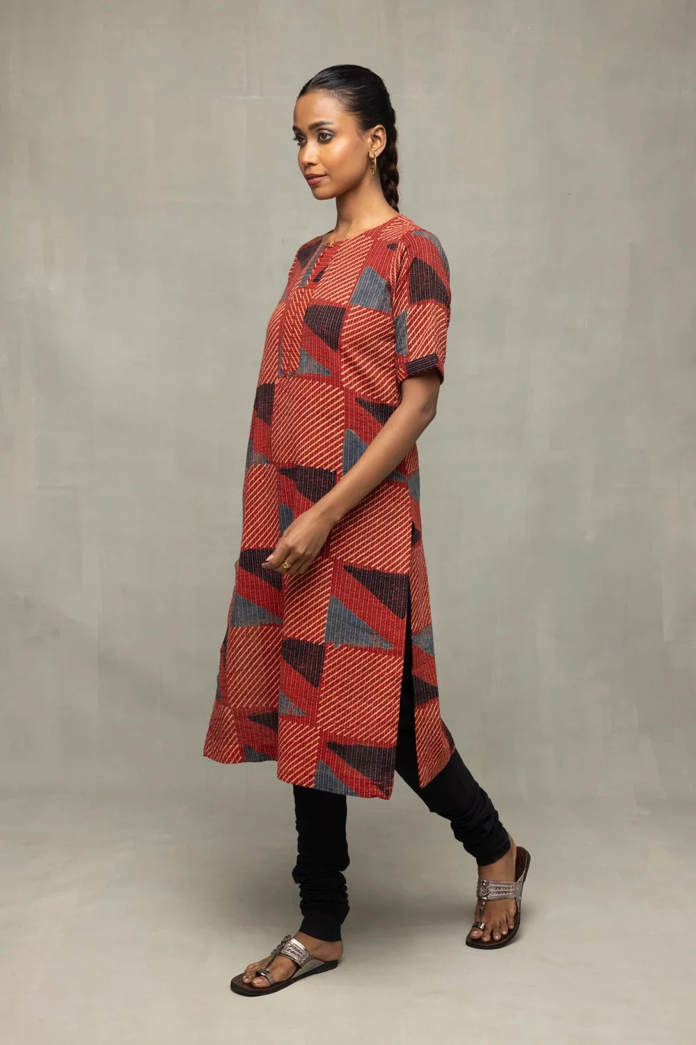 Brick Red Ajrakh Print Kurta-Sutra Art of Clothing