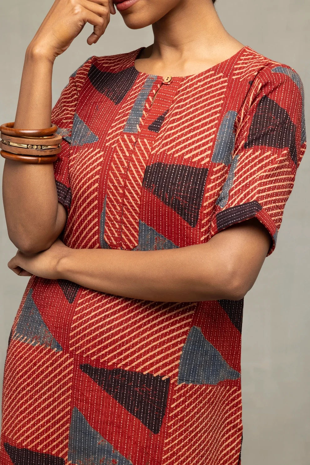 Brick Red Ajrakh Print Kurta-Sutra Art of Clothing