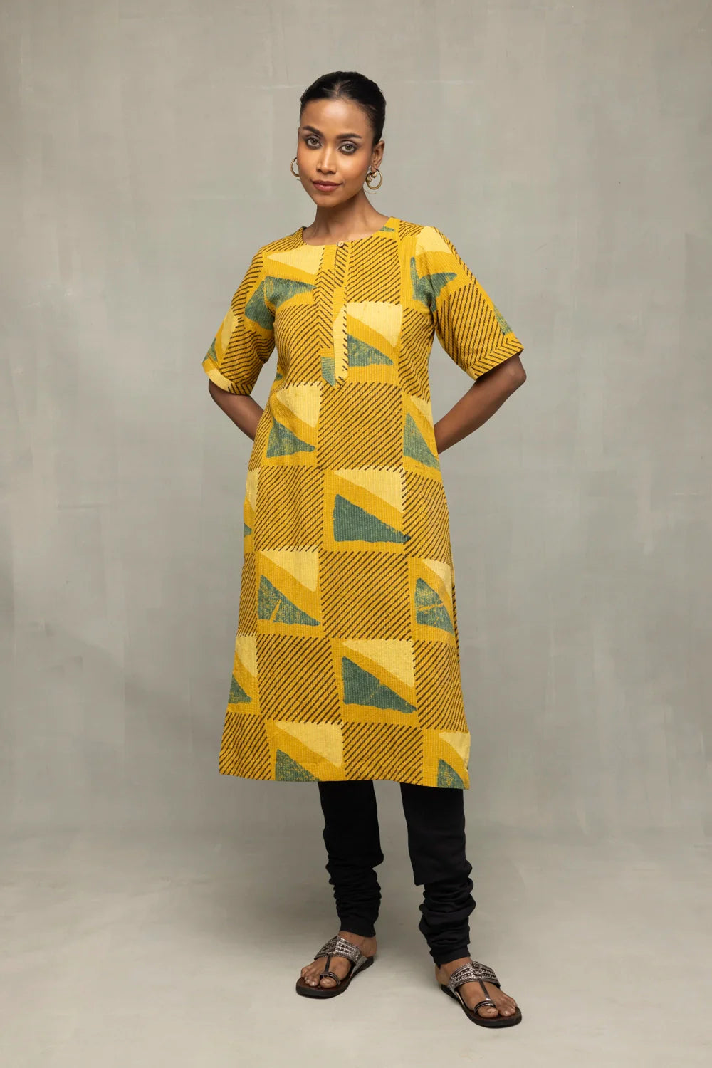 Yellow Ajrakh Print Kurta-Sutra Art of Clothing