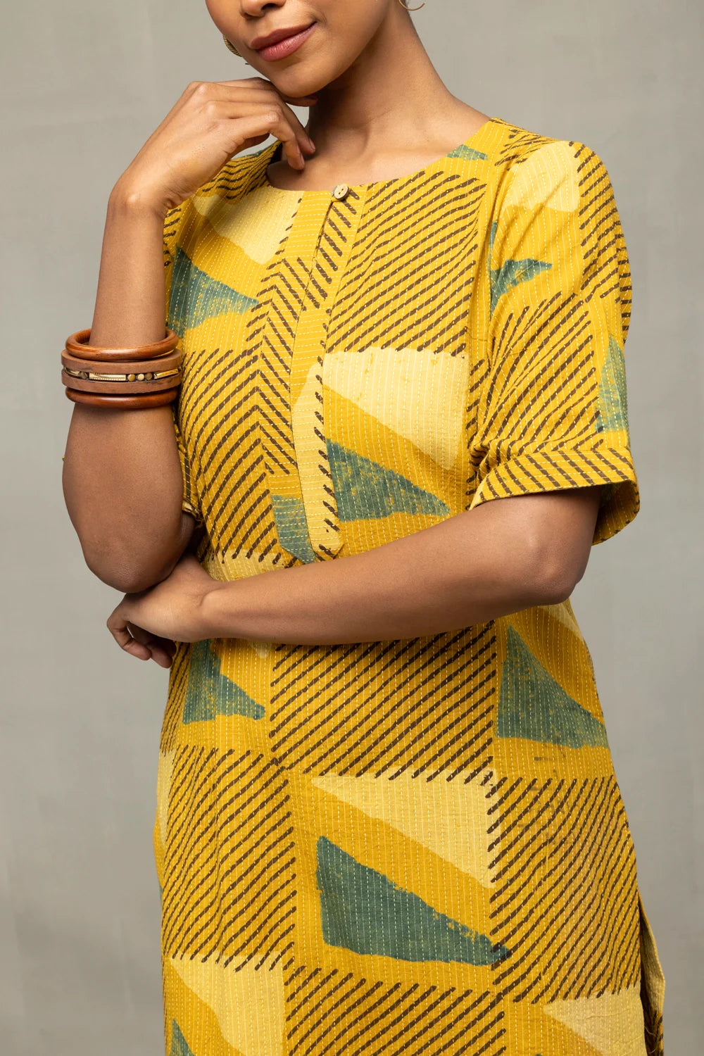 Yellow Ajrakh Print Kurta-Sutra Art of Clothing