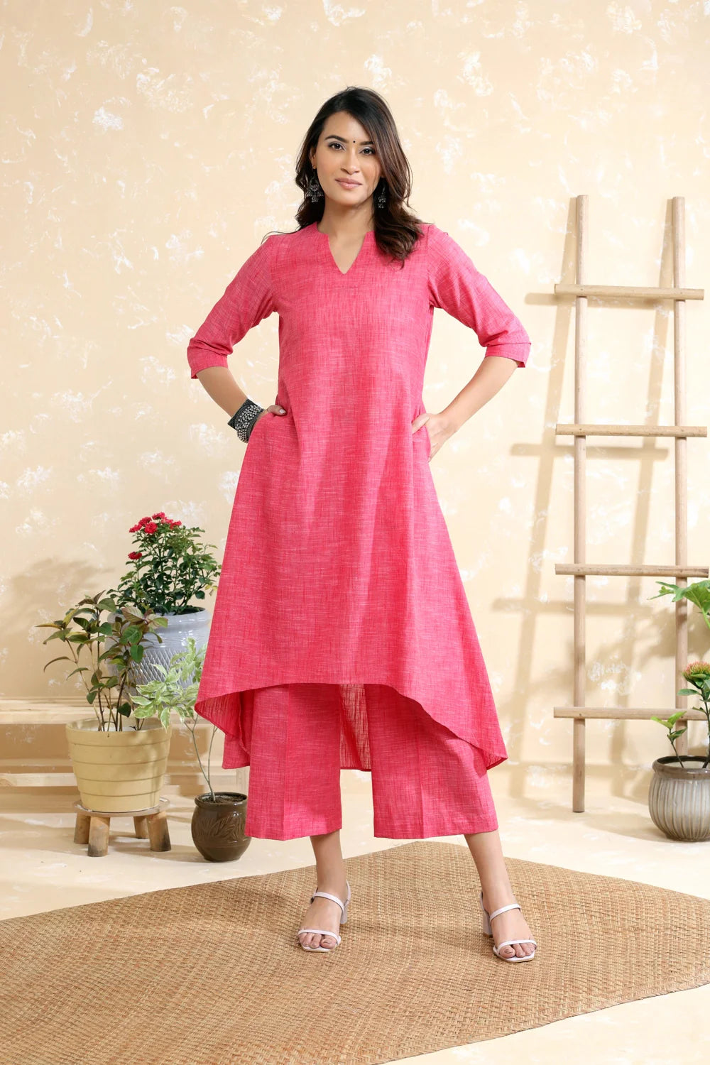 Pink Pure Cotton Relaxed Pant-Sutra Art of Clothing