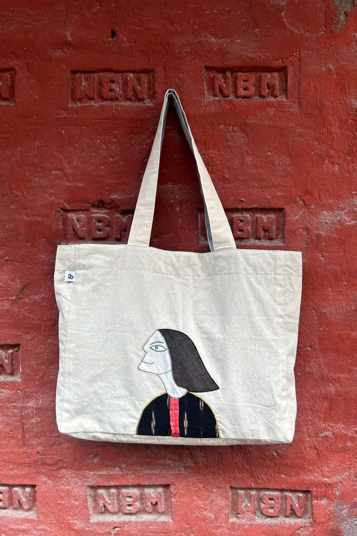 Short Hair Girl Hand Applique Tote Bag-bihart