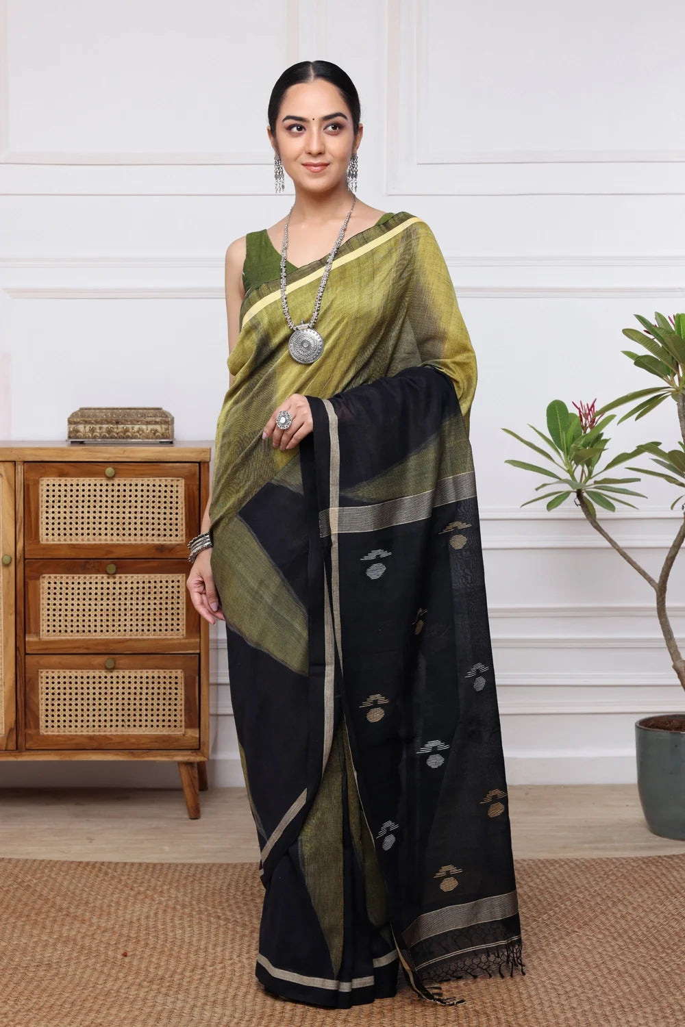 Olive Jamdani Blouse-Sutra Art of Clothing