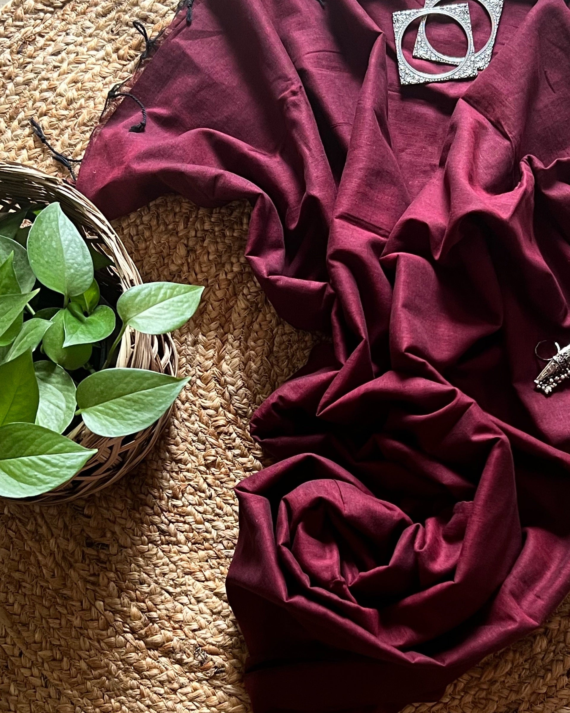 Soft and Comfortable maroon khaadi cotton saree by Shopaame