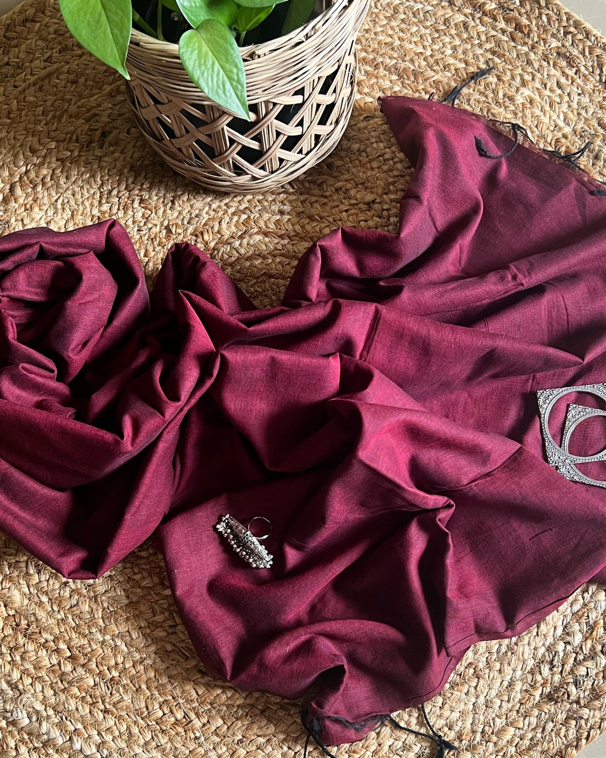 Comfortable maroon khaadi cotton saree by Shopaame