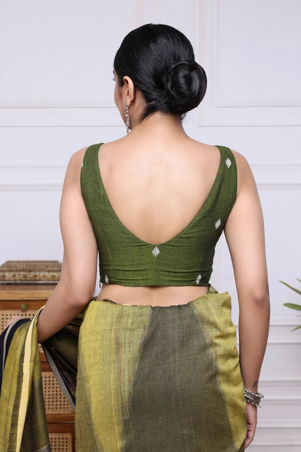 Olive Jamdani Blouse-Sutra Art of Clothing