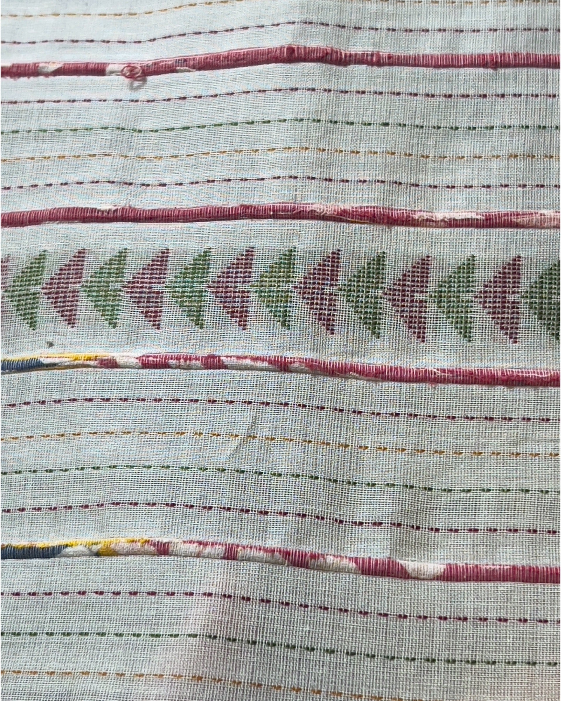 Soft and Comfortable Bengal Khesh Cotton with Kantha Stitch embroidery maroon brown multicolored khoiri