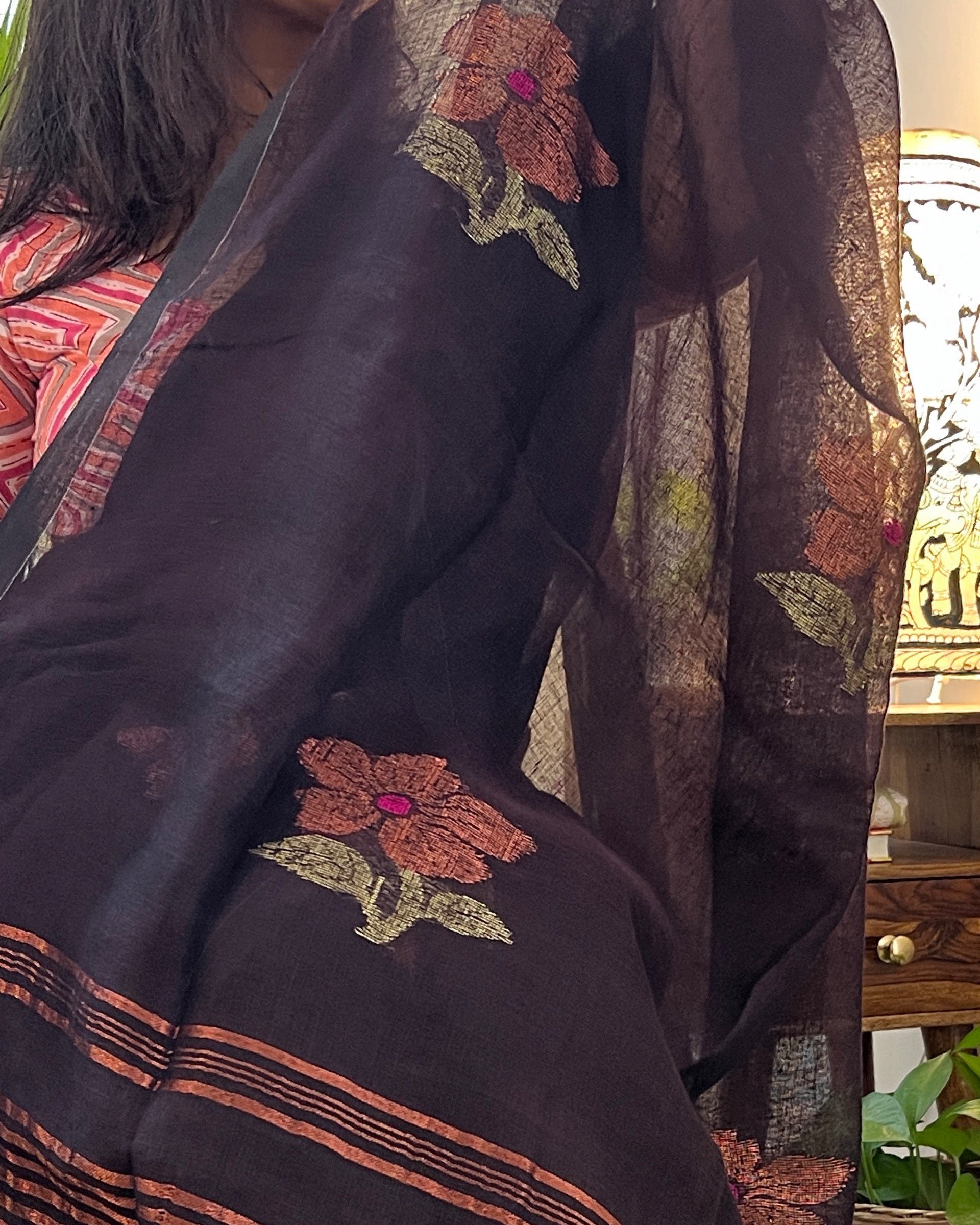 Designer linen cotton saree with graceful ethnic styling by Shop AaMe