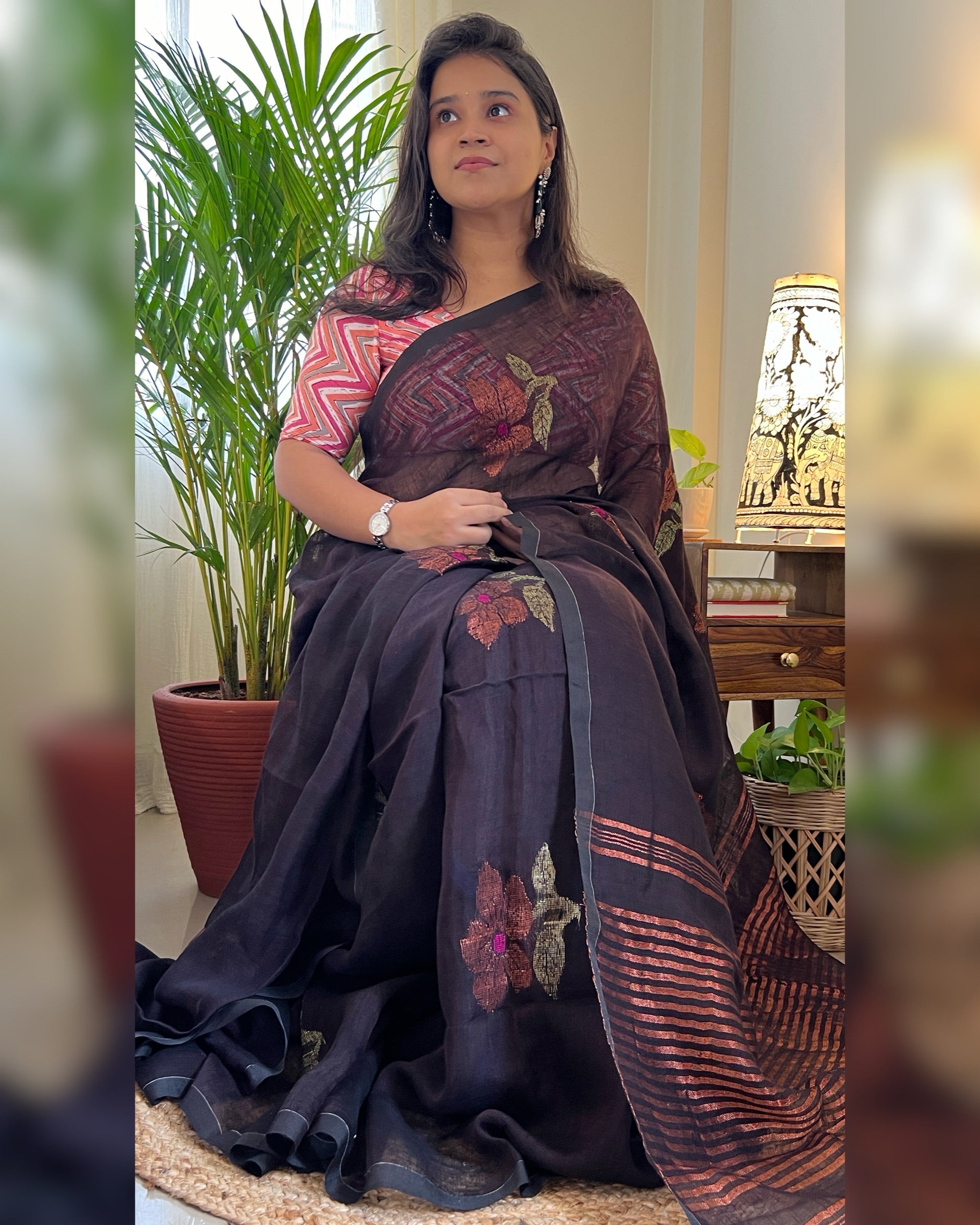 Phool Rajani Linen Cotton Saree by Shop AaMe