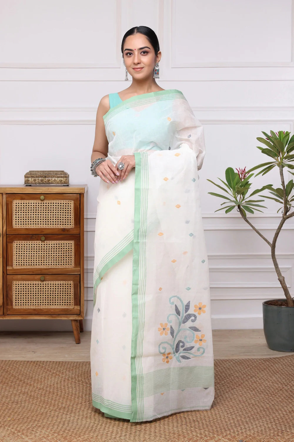 Aqua Jamdani Blouse-Sutra Art of Clothing