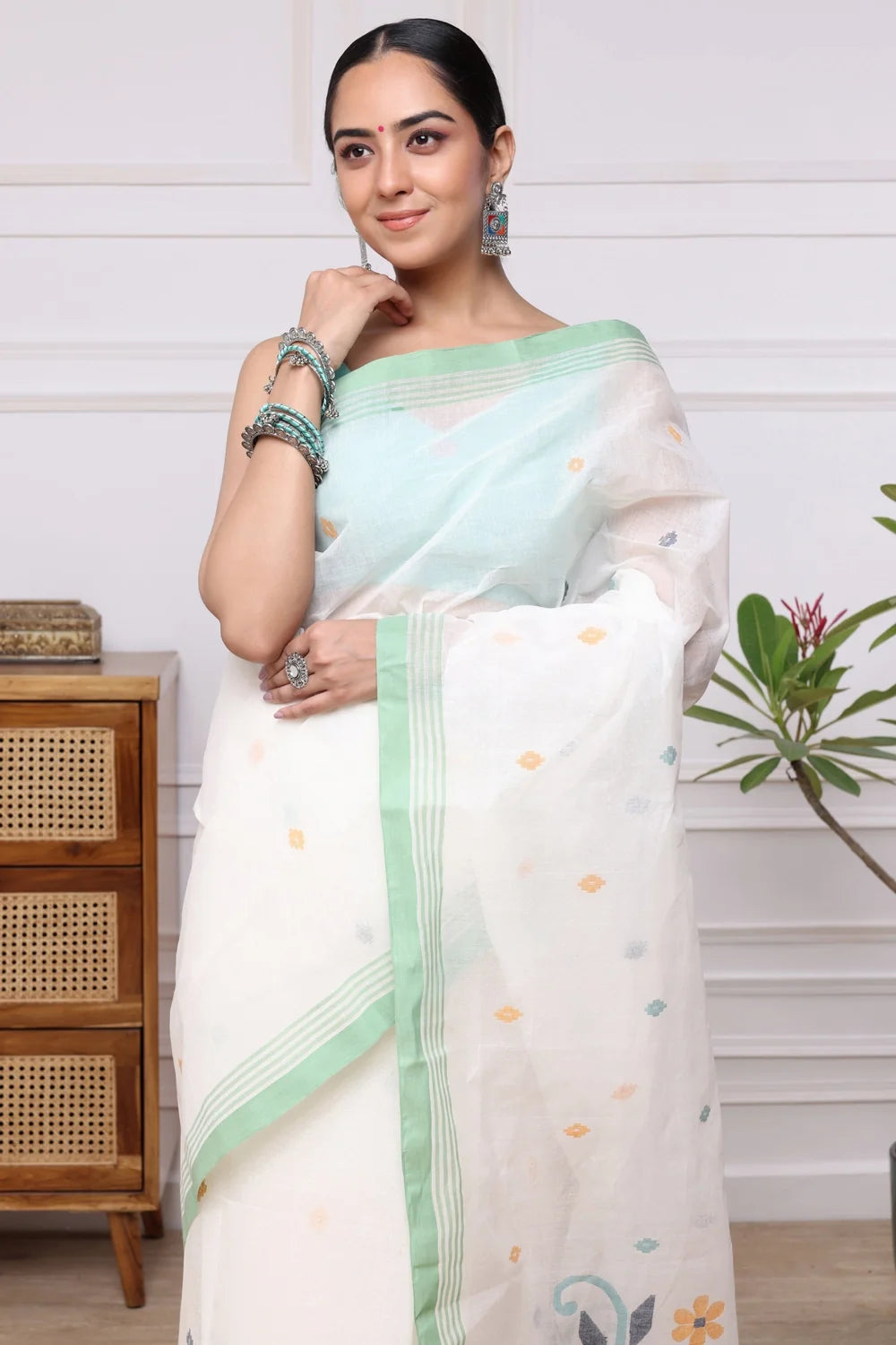 Aqua Jamdani Blouse-Sutra Art of Clothing