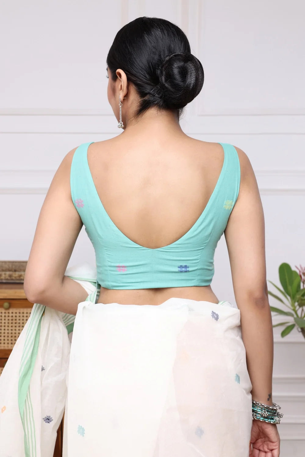 Aqua Jamdani Blouse-Sutra Art of Clothing
