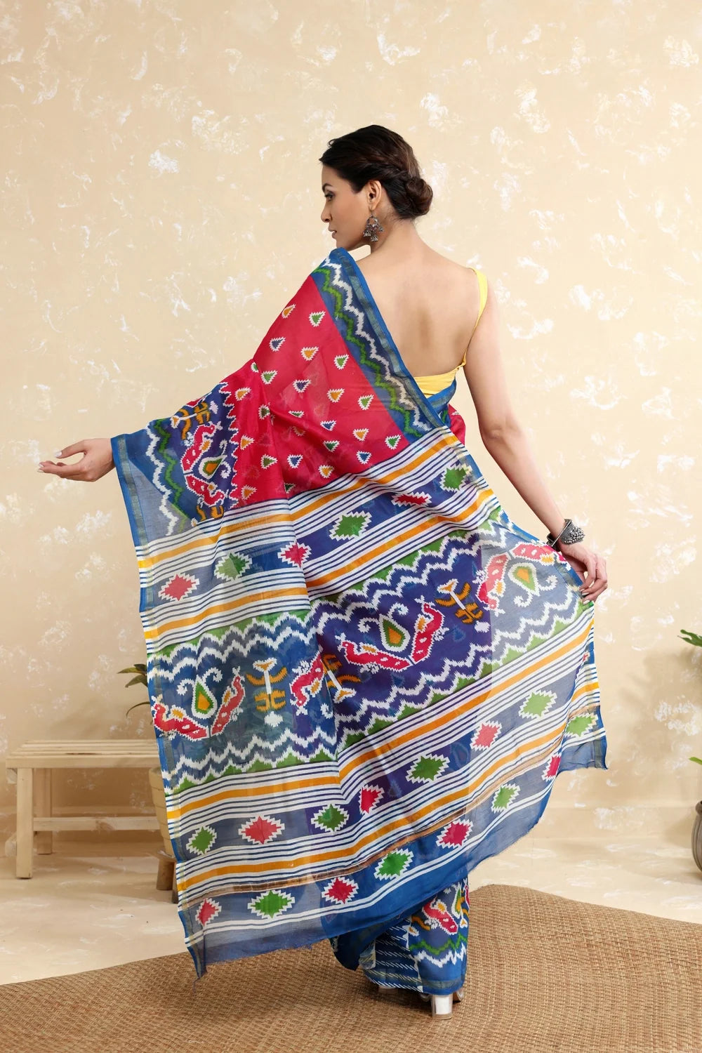 Handloom Magenta Block Print Chanderi Cotton Saree-Sutra Art of Clothing
