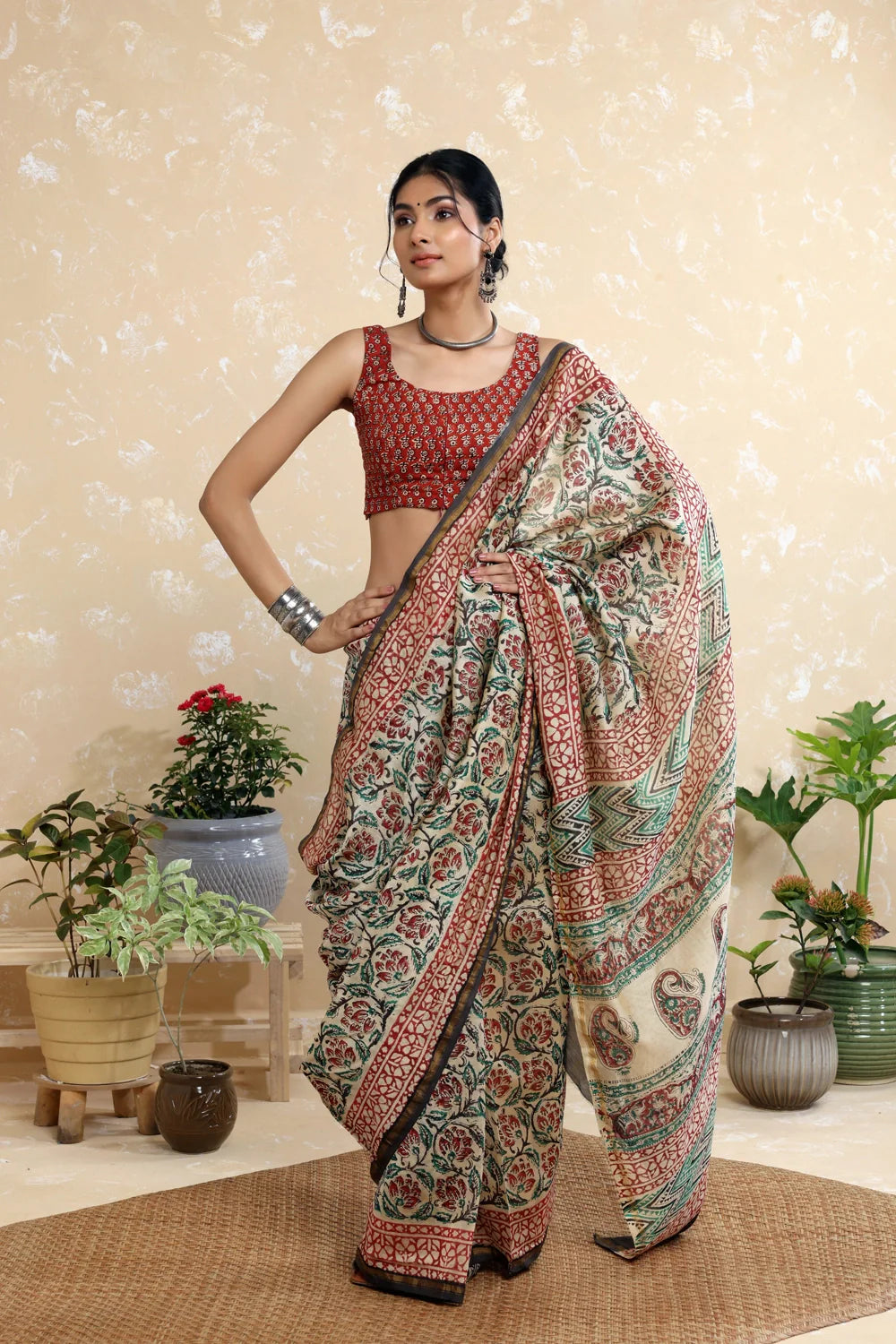 Flora Block Print Blouse-Sutra Art of Clothing
