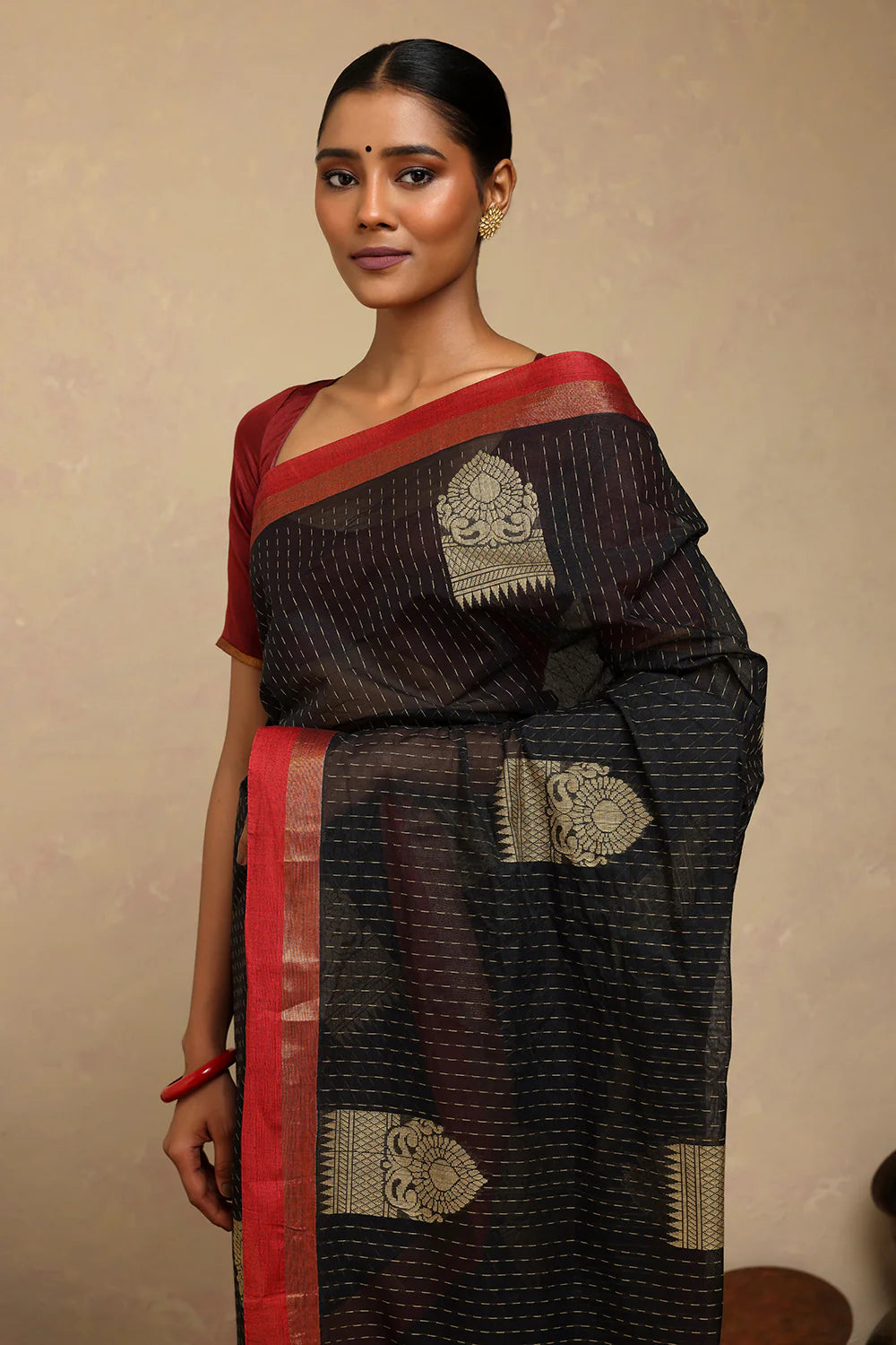 Handloom Black Kanchi Cotton Saree-Sutra Art of Clothing