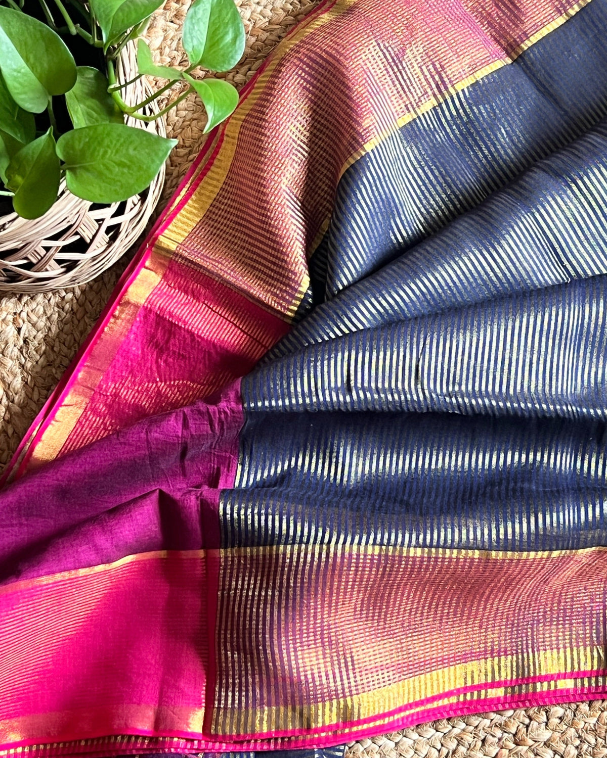 \Shab Blue Zari Cotton Festive Handloom Saree by Shop Aame