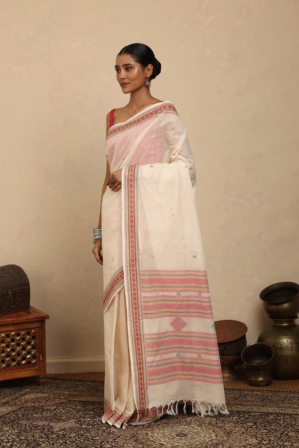 Handloom White Kanchi Cotton Saree-Sutra Art of Clothing