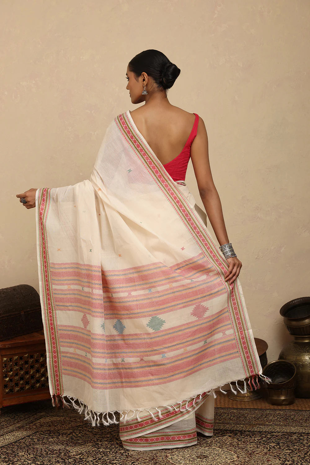 Handloom White Kanchi Cotton Saree-Sutra Art of Clothing